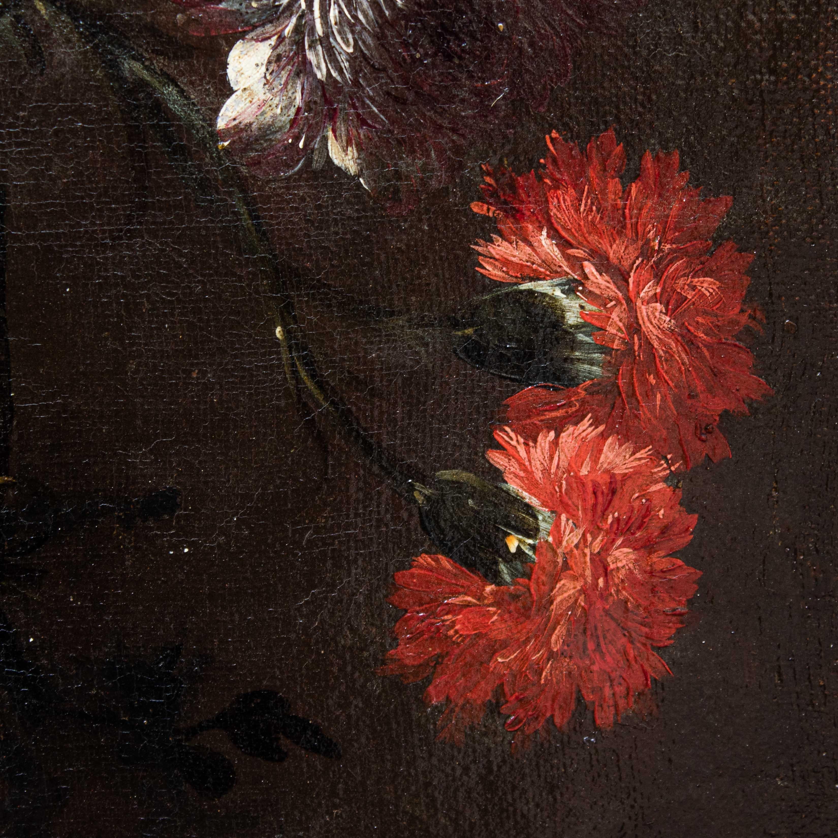 Canvas 17th Century Still life with vase of flowers Painting Oil on canvas Neapolitan