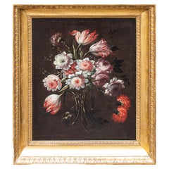 Antique 17th Century Still life with vase of flowers Painting Oil on canvas Neapolitan