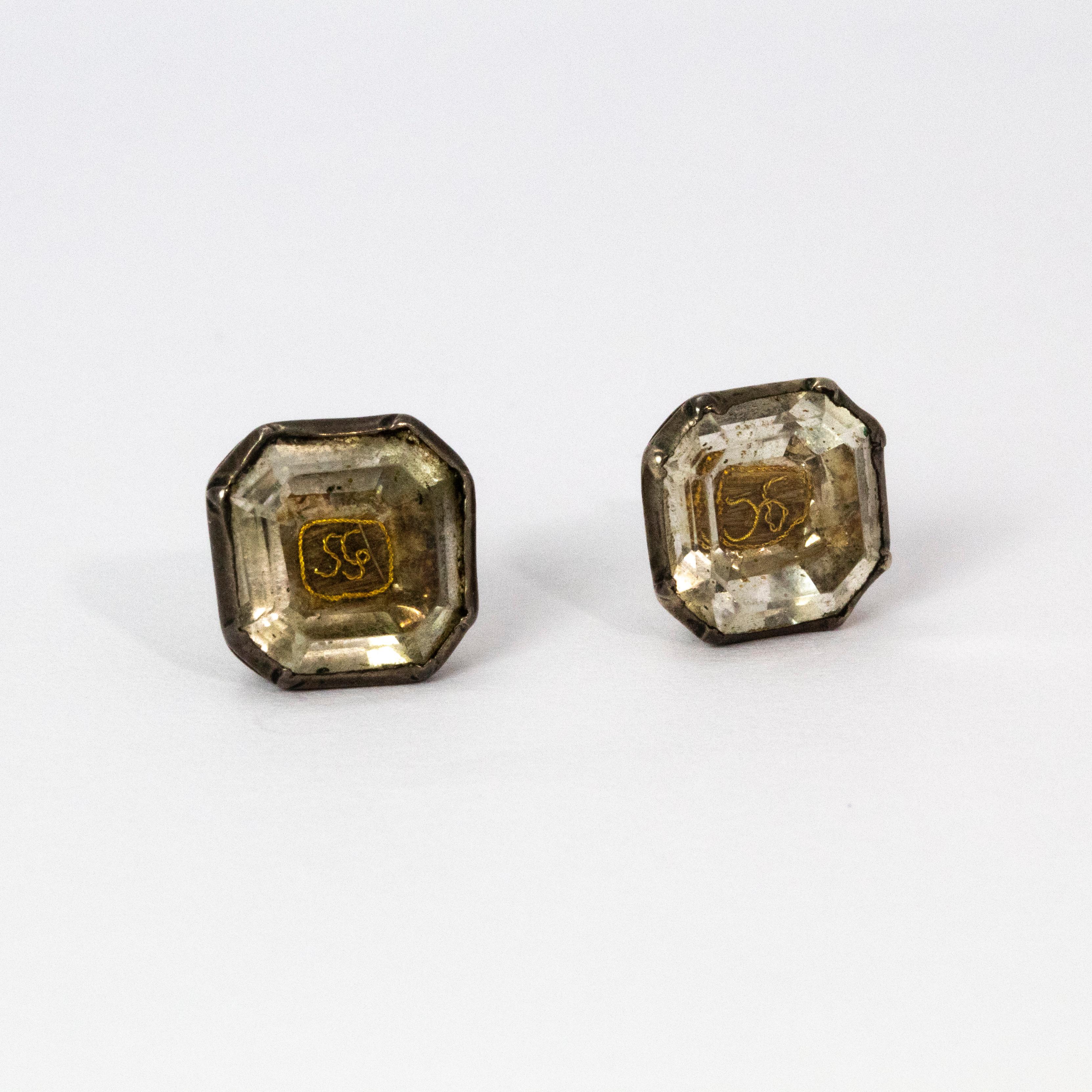 17th Century Stuart Crystal Silver Stud Earrings In Good Condition In Chipping Campden, GB
