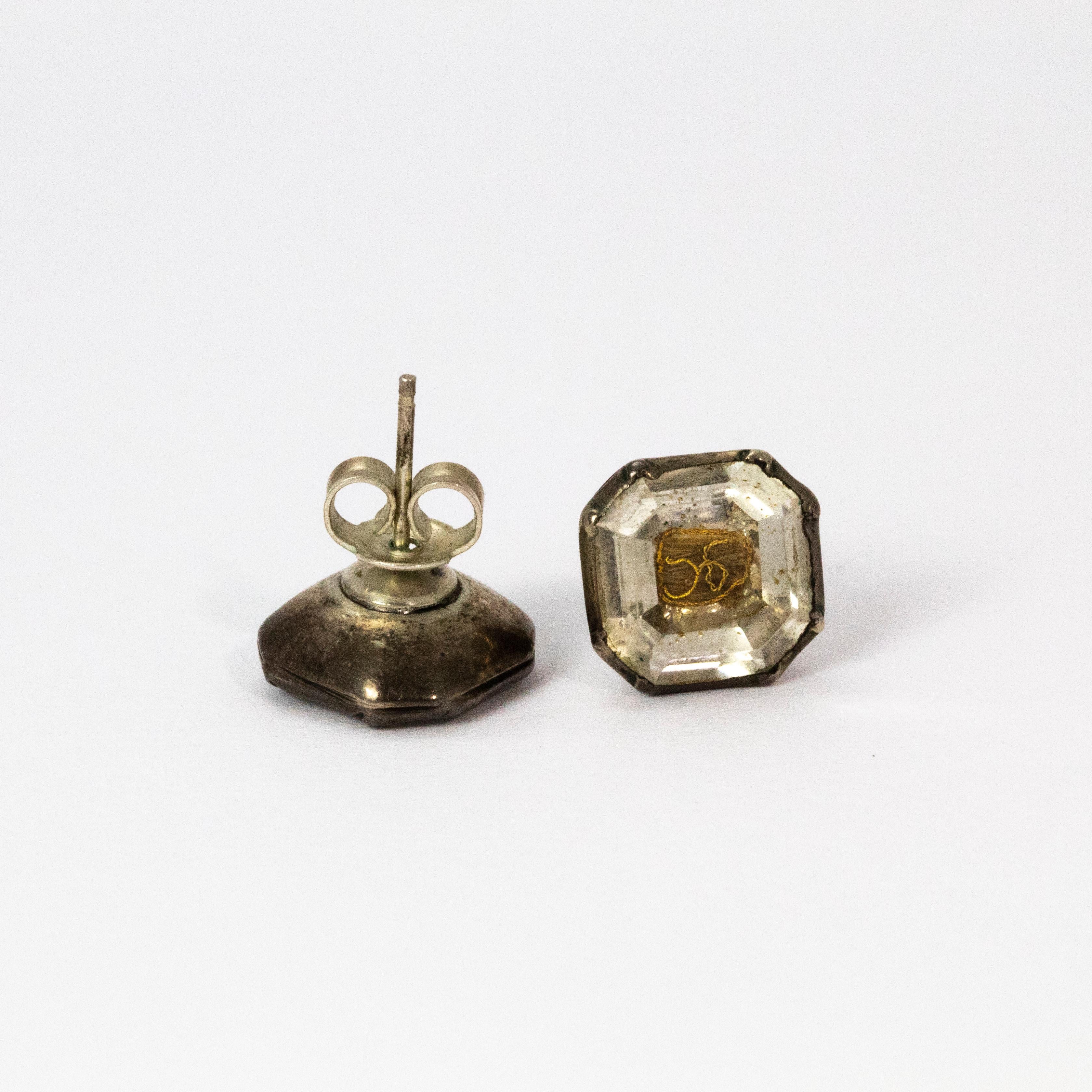 Women's or Men's 17th Century Stuart Crystal Silver Stud Earrings
