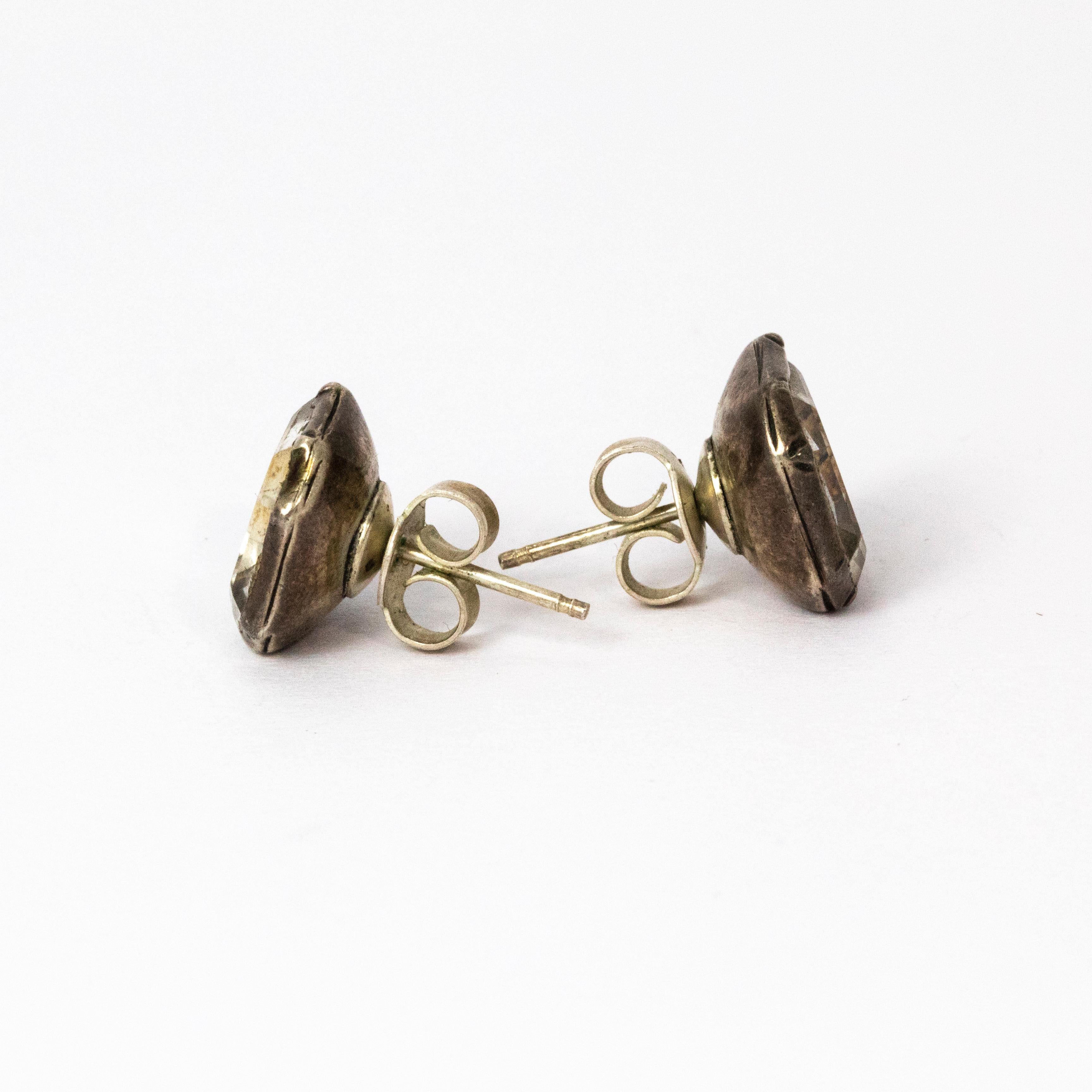 17th Century Stuart Crystal Silver Stud Earrings 2
