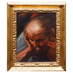 17th Century Study of a Male Face Oil on Canvas by Antonio Zanchi