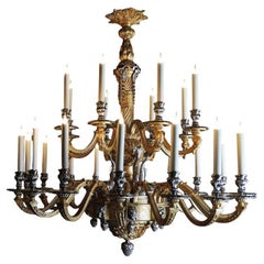 Lustre Dauphin 24 bras de style 17ème siècle en nickel et or