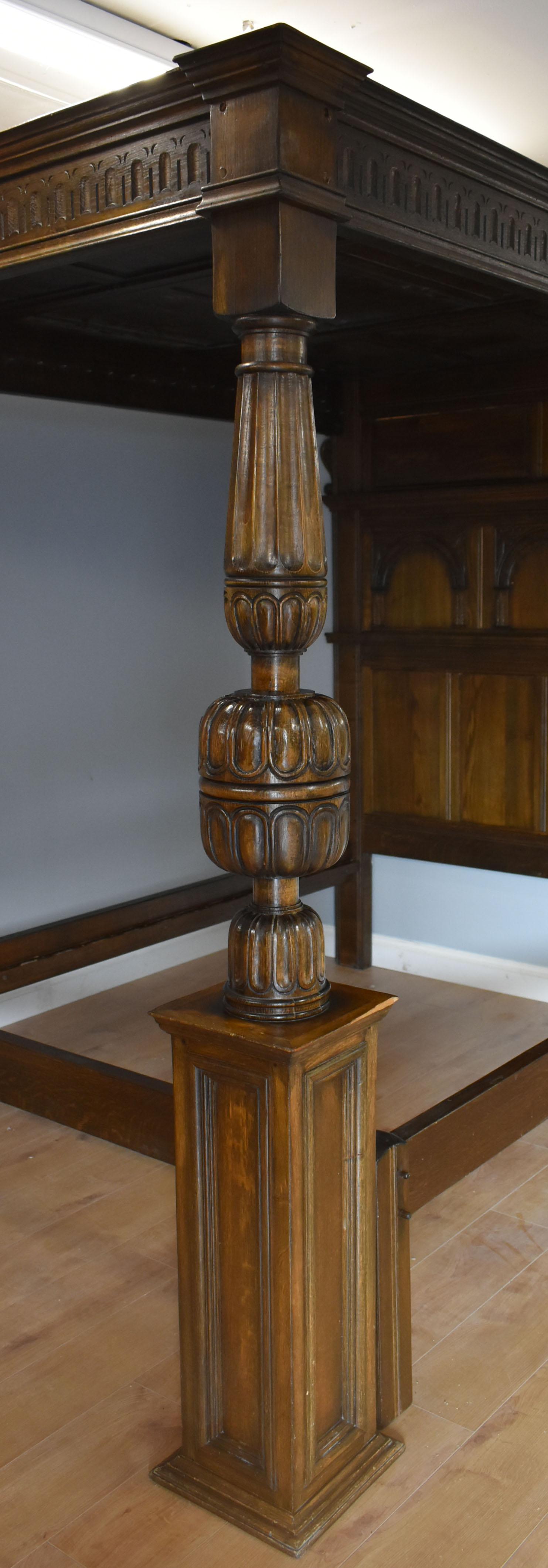 20th Century 17th Century Style Carved Oak Four-Poster Bed