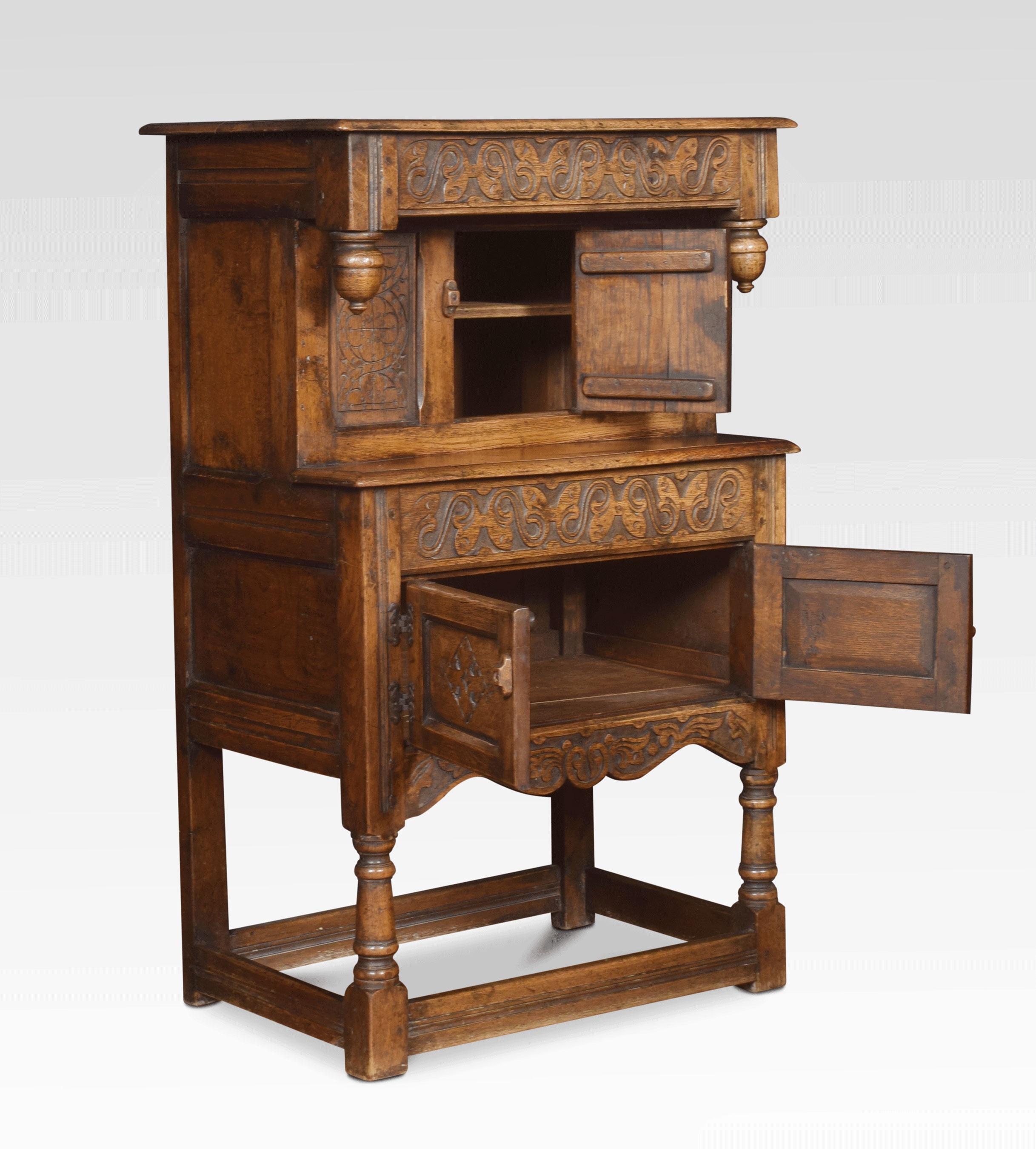 17th Century Style Dwarf Oak Court Cupboard 1