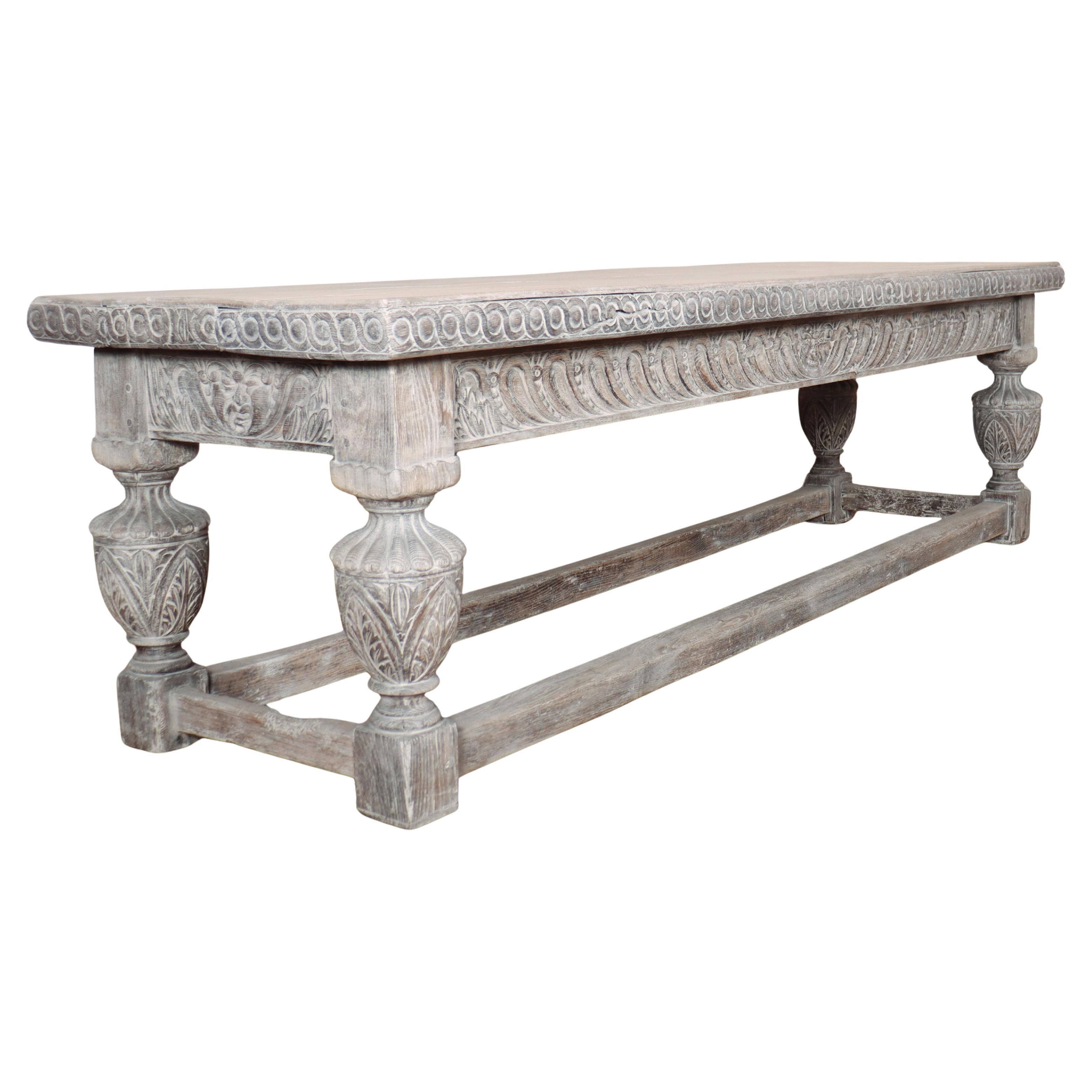 17th Century Style English Bleached Oak Center / Console Table For Sale