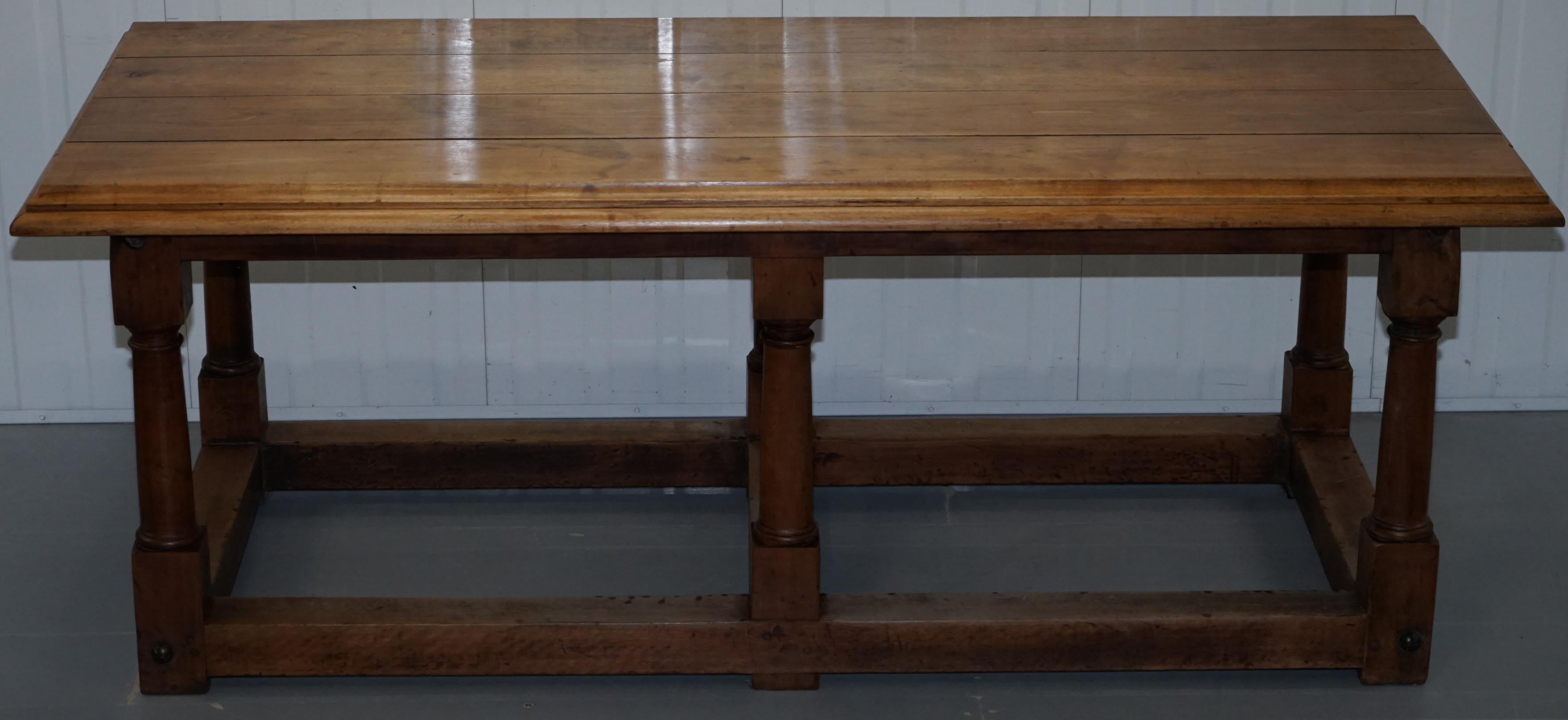 Hand-Carved 17th Century Style French Victorian Walnut Planked Top Refectory Dining Table