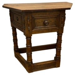 Vintage 17th Century Style Gothic Looking Oak Credence Side Hall Table