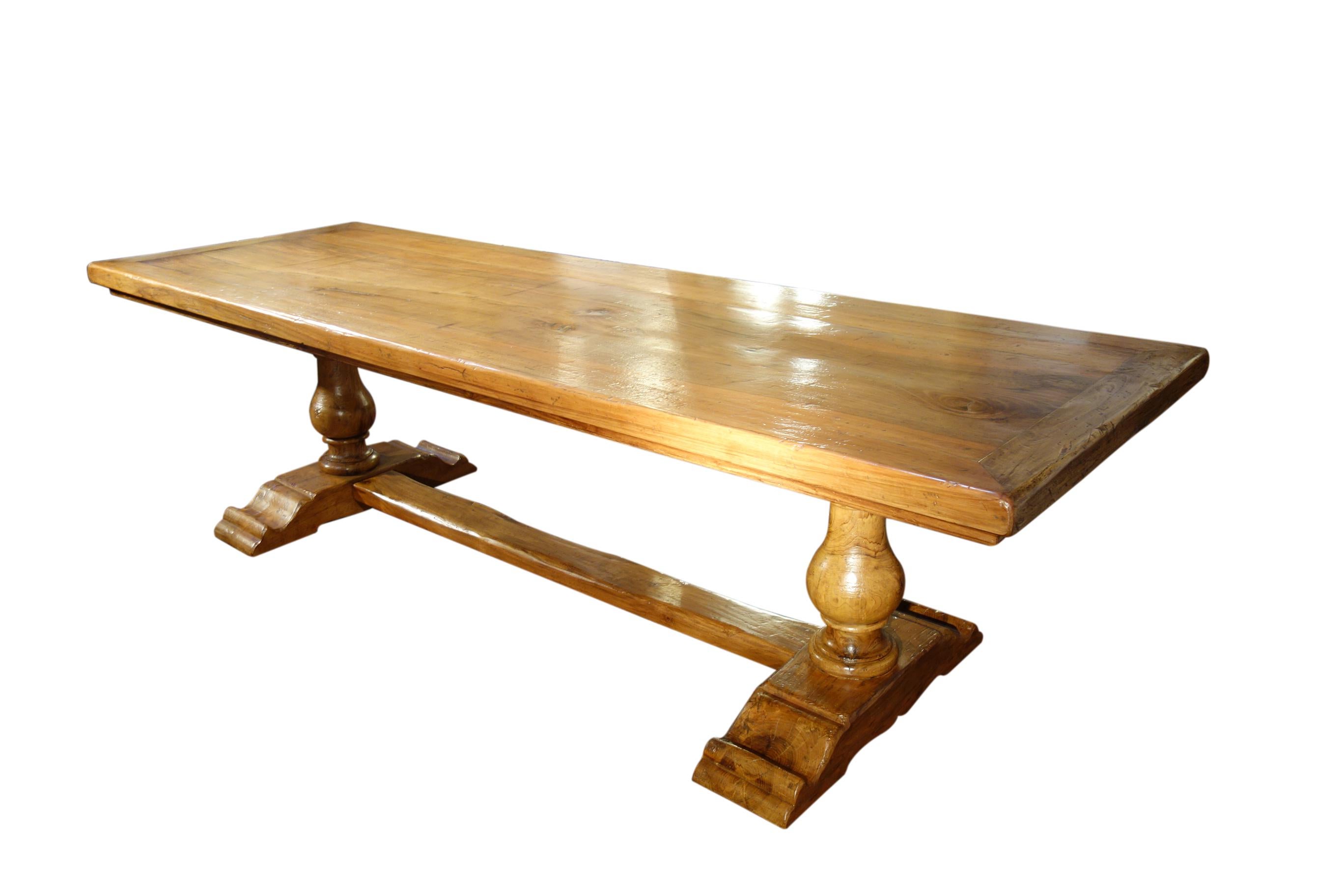 18th C Style Italian BOCCI Solid Natural Walnut Trestle Table Made to Order  For Sale 3