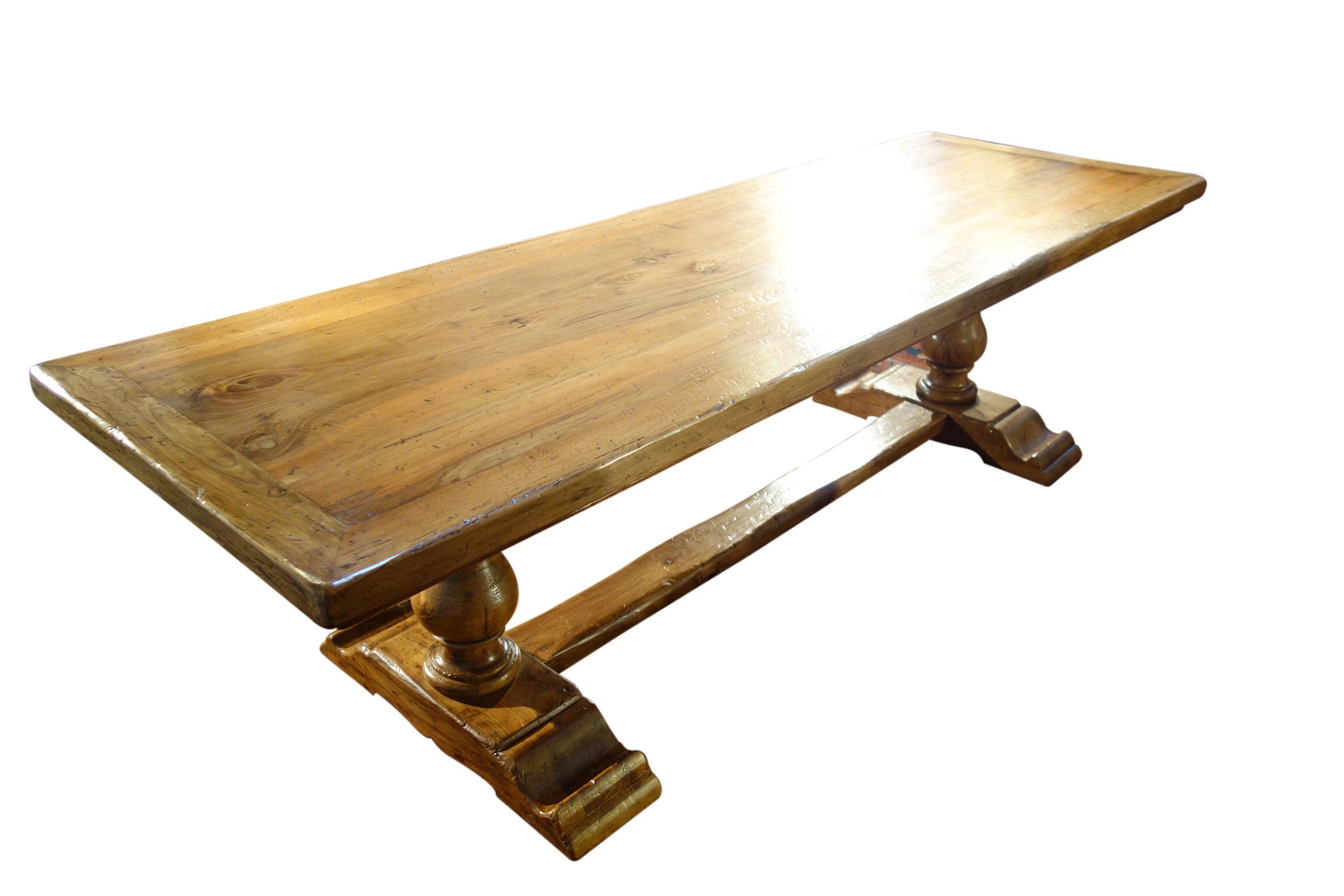 18th C Style Italian BOCCI Solid Natural Walnut Trestle Table Made to Order  For Sale 4