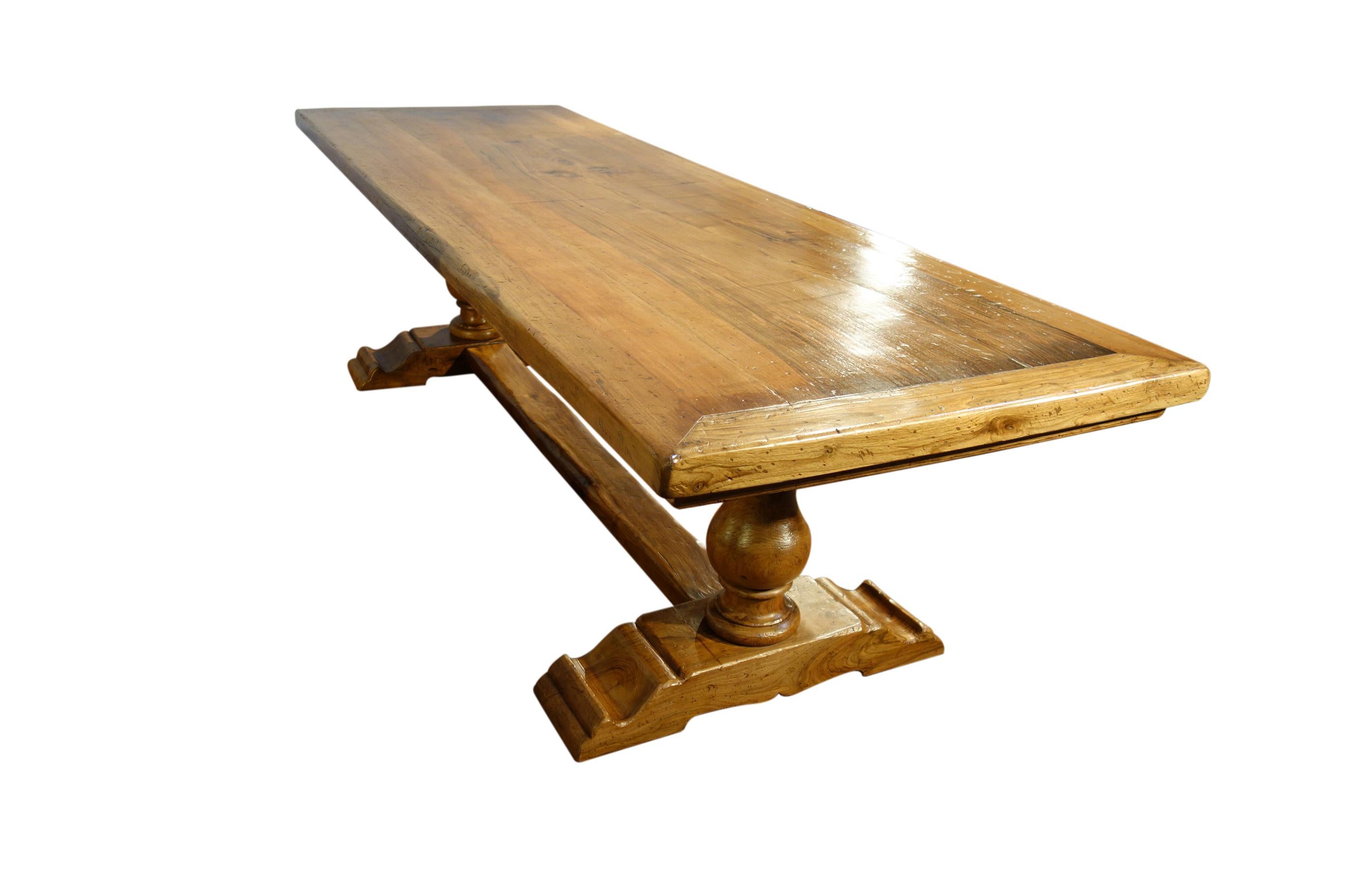 18th C Style Italian BOCCI Solid Natural Walnut Trestle Table Made to Order  For Sale 5