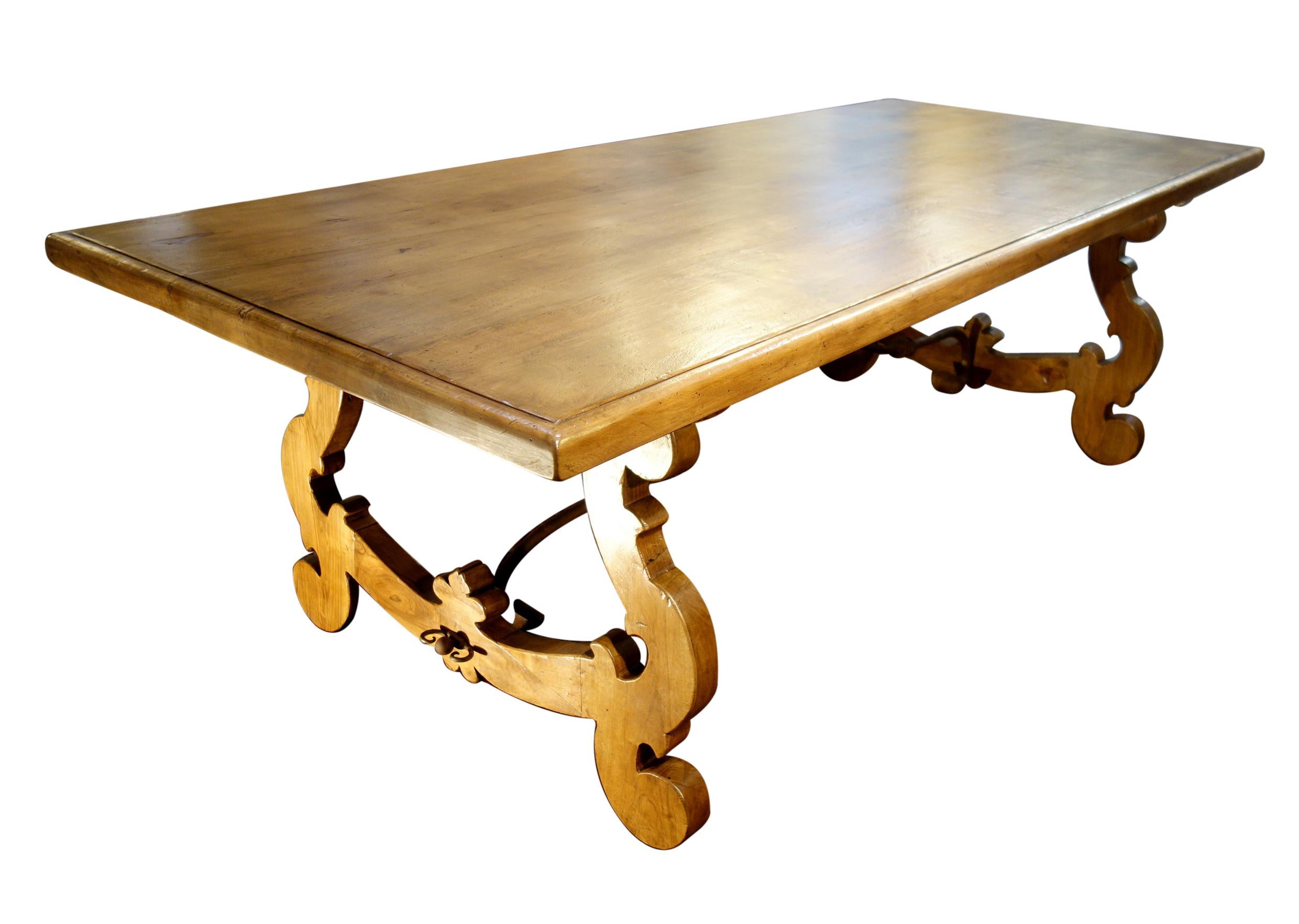 Iron 17th C Style Italian Natural Old Walnut Refectory Dining Table with Custom Sizes For Sale