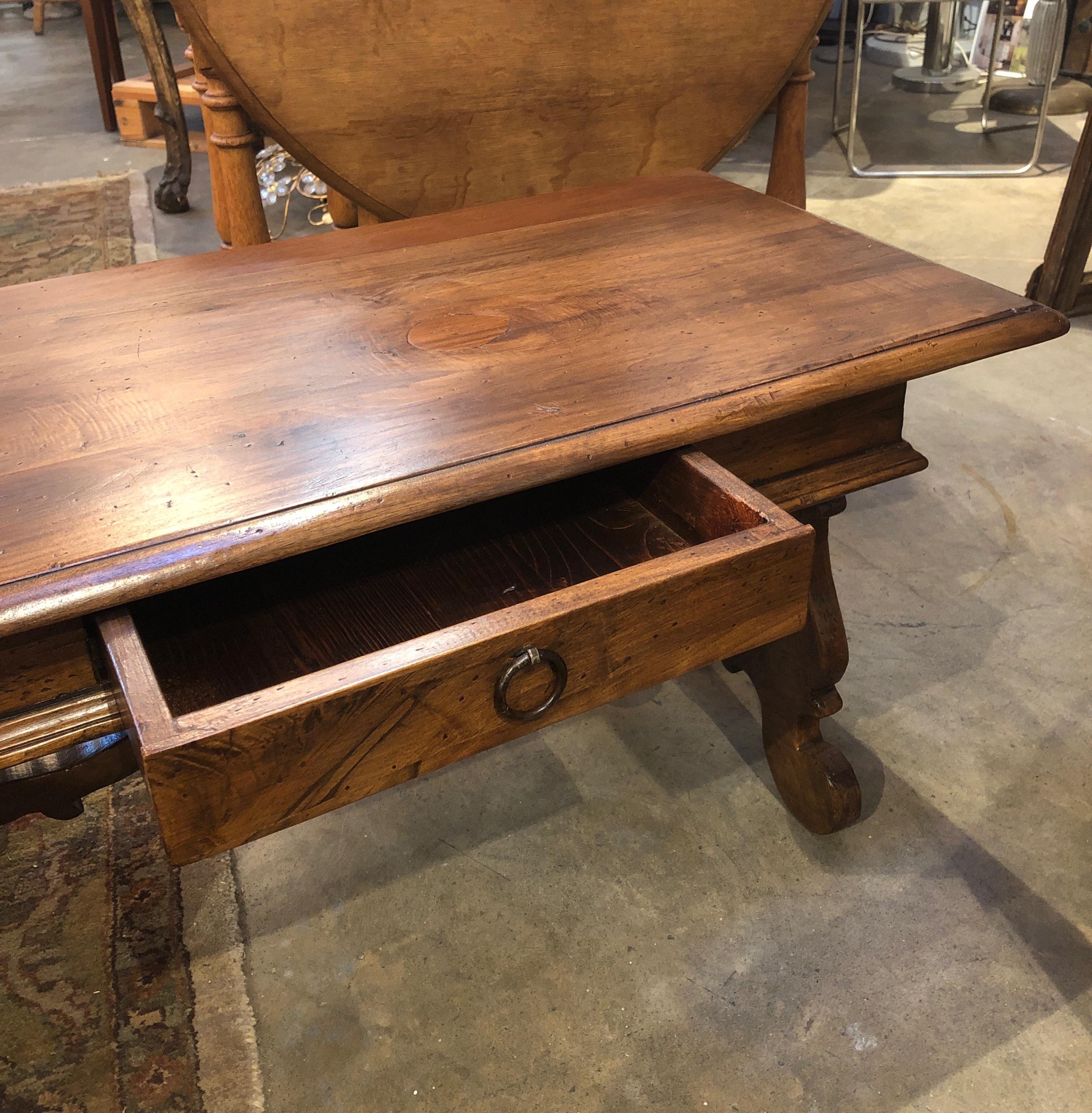 17th C Style Italian Refectory Old Walnut Coffee Table with single drawer  For Sale 12