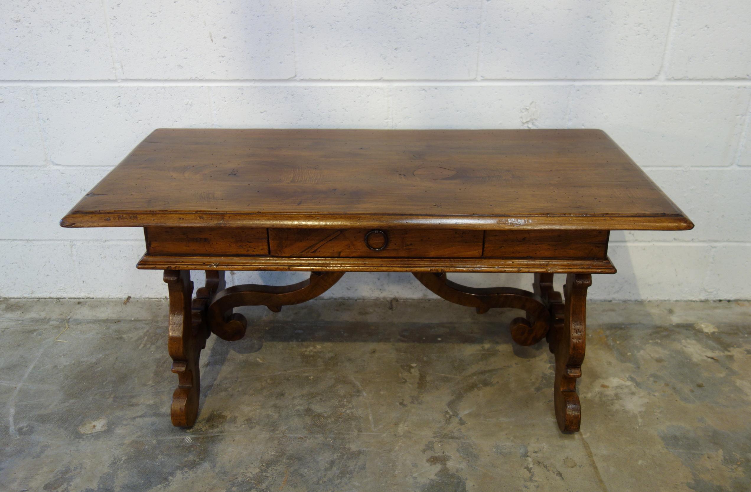 Baroque 17th C Style Italian Refectory Old Walnut Coffee Table with single drawer  For Sale