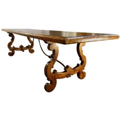 17th C Style Italian LIRA Solid Walnut Refectory Table Forged Iron with options