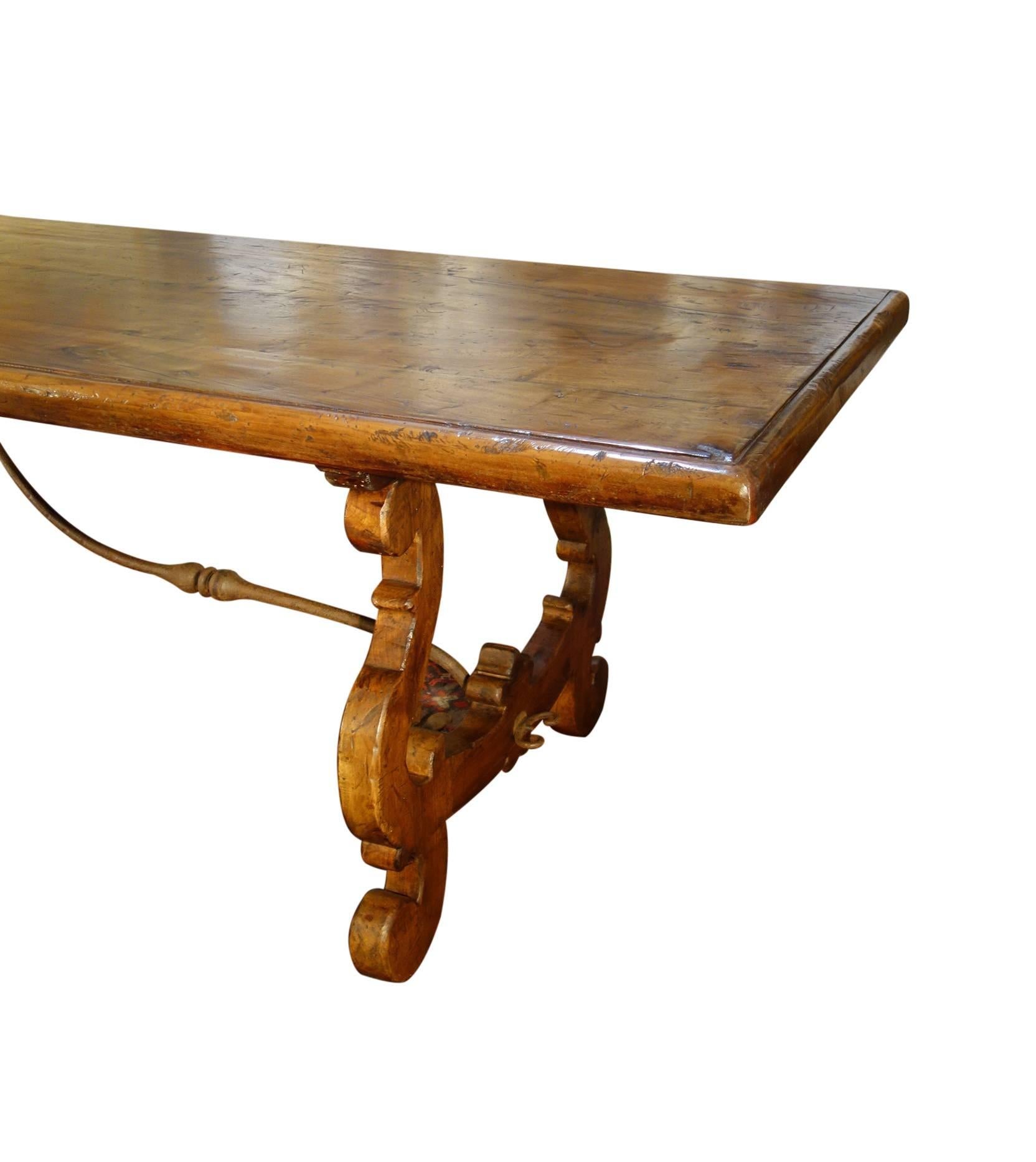 Contemporary 17th C Style Italian LIRA Solid Walnut Refectory Table Forged Iron with options For Sale