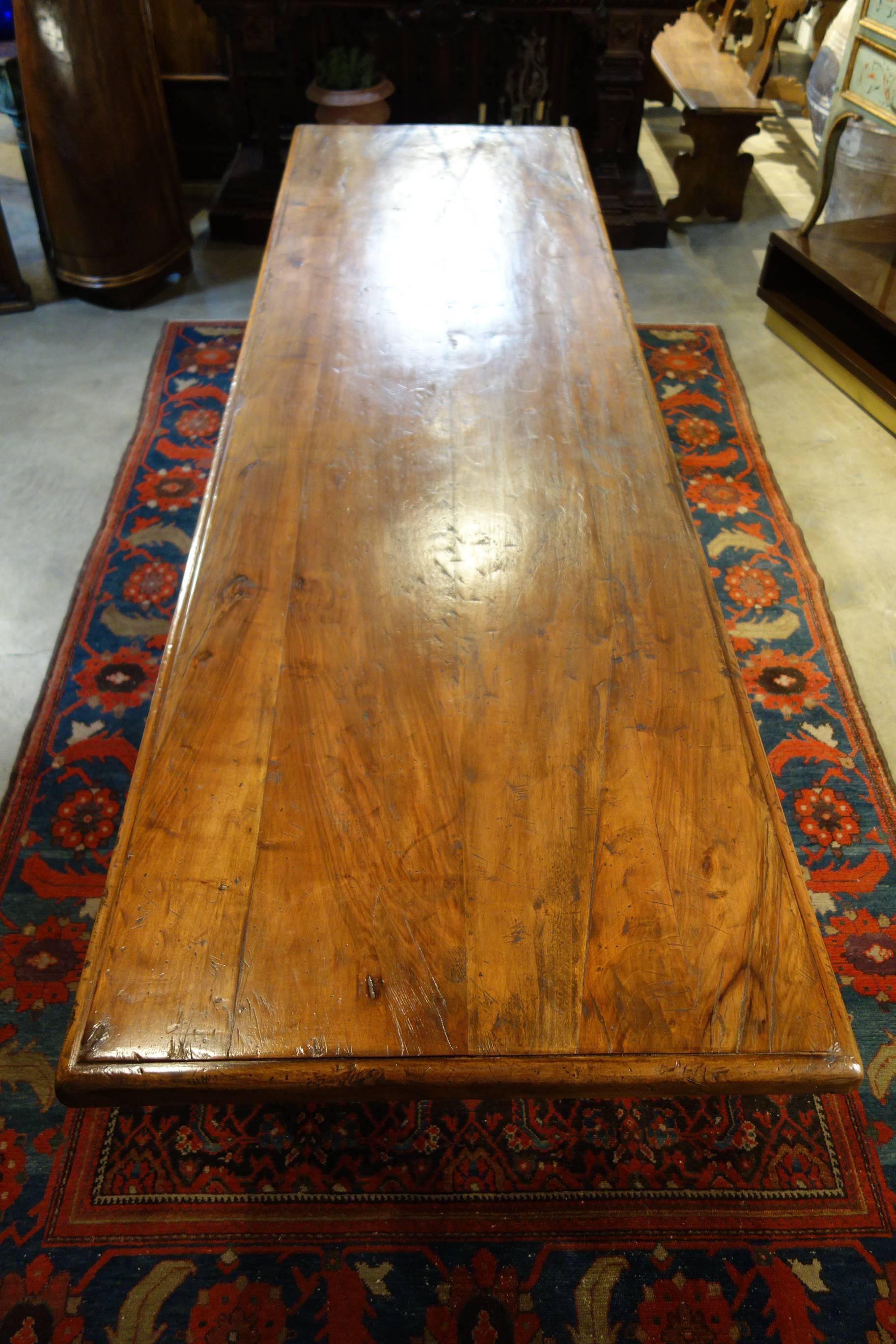 17th C Style Italian LIRA Solid Walnut Refectory Table Forged Iron with options For Sale 3