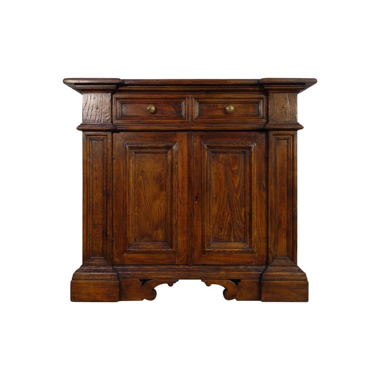 17th Century Style Italian Small Credenza In Rustic Old Chestnut