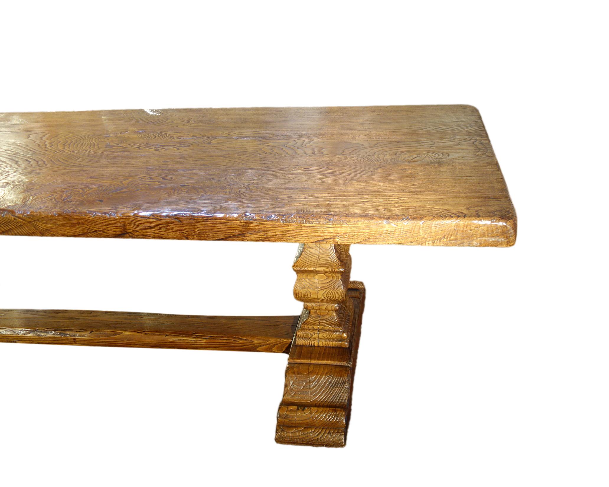 17th C Style Italian Solid Slab Chestnut Trestle Table Made to Order For Sale 8