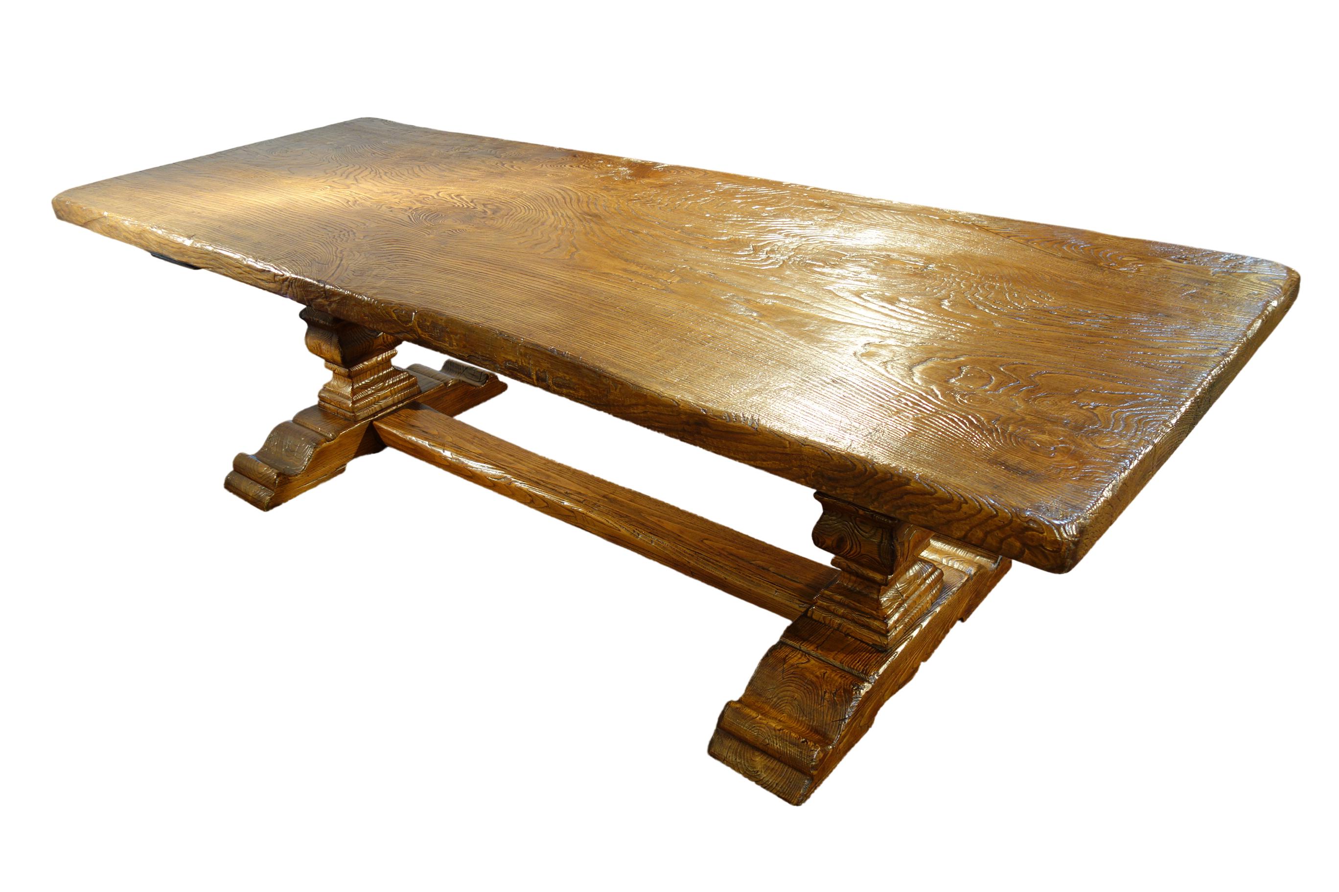 Hand-Crafted 17th C Style Italian Solid Slab Chestnut Trestle Table Made to Order For Sale