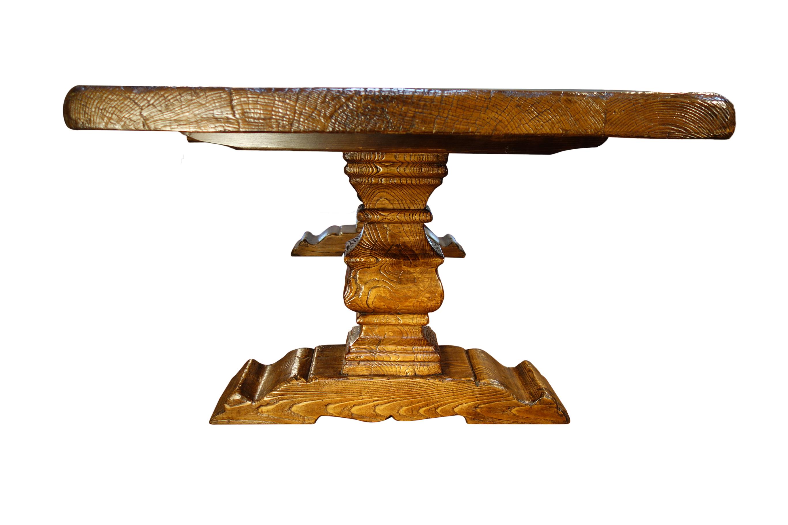 17th C Style Italian Solid Slab Chestnut Trestle Table Made to Order In New Condition For Sale In Encinitas, CA
