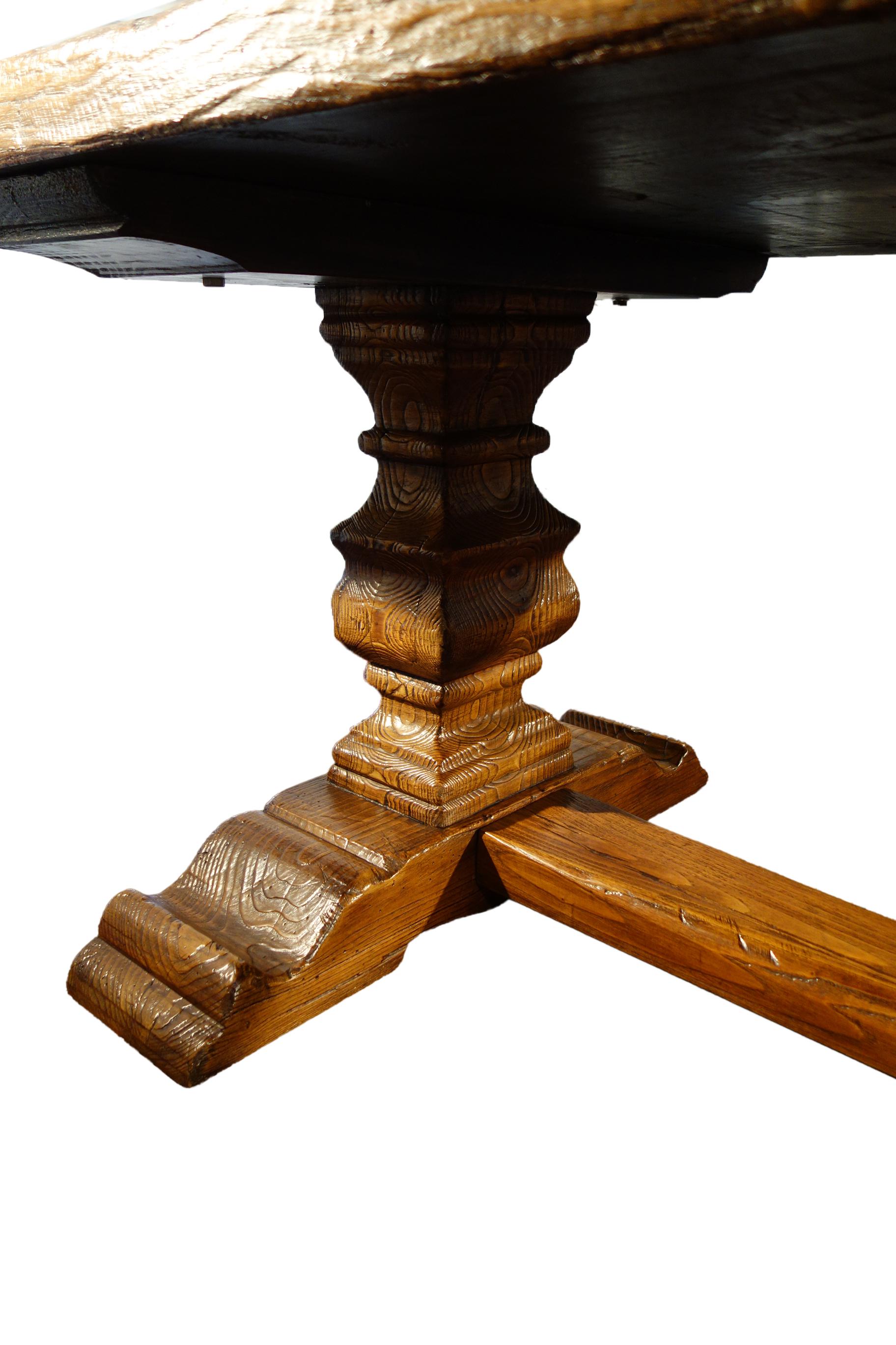 17th C Style Italian Solid Slab Chestnut Trestle Table Made to Order For Sale 1