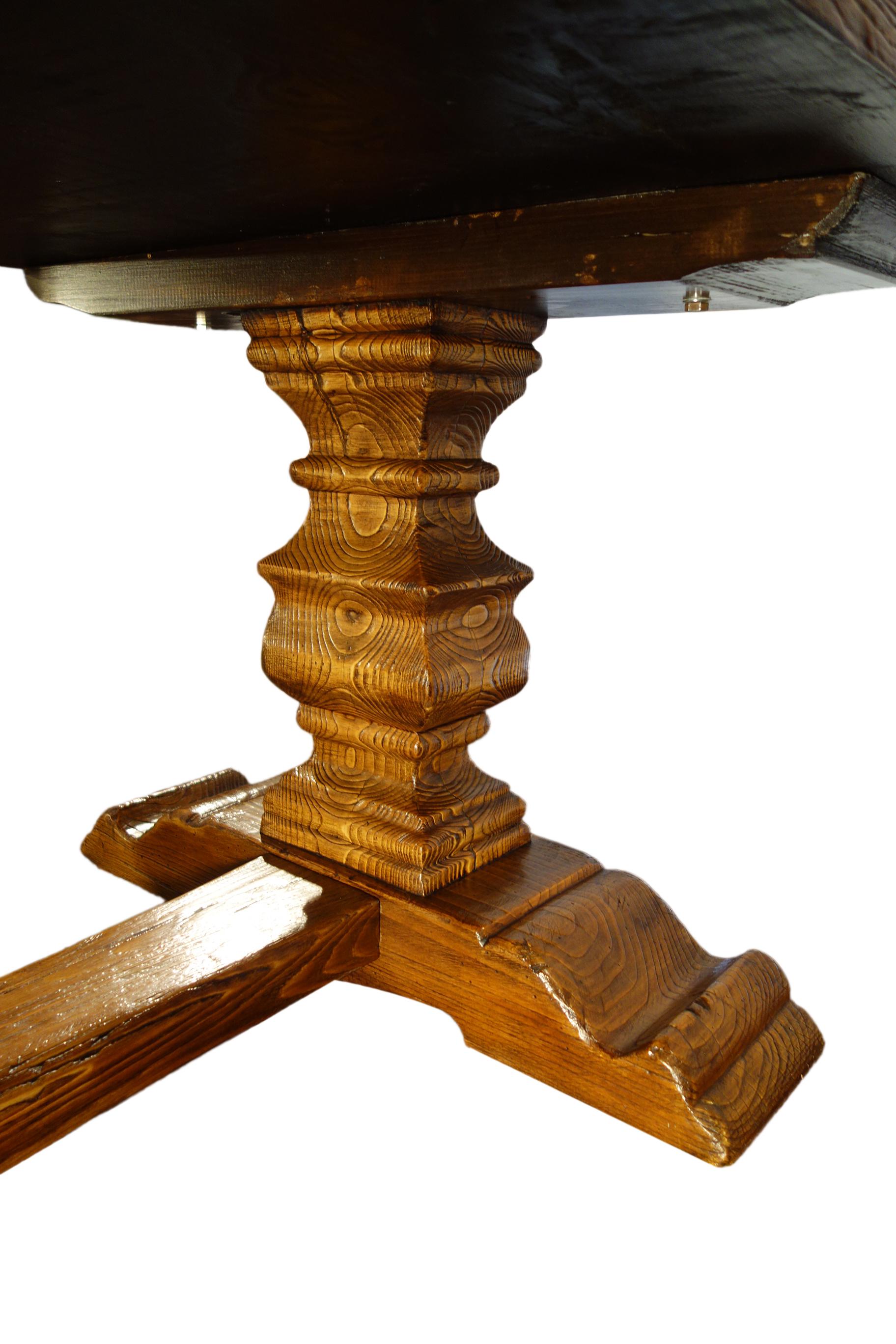 17th C Style Italian Solid Slab Chestnut Trestle Table Made to Order For Sale 2