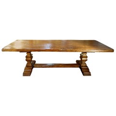 17th C Style Italian Solid Slab Chestnut Trestle Table In Stock or custom quote