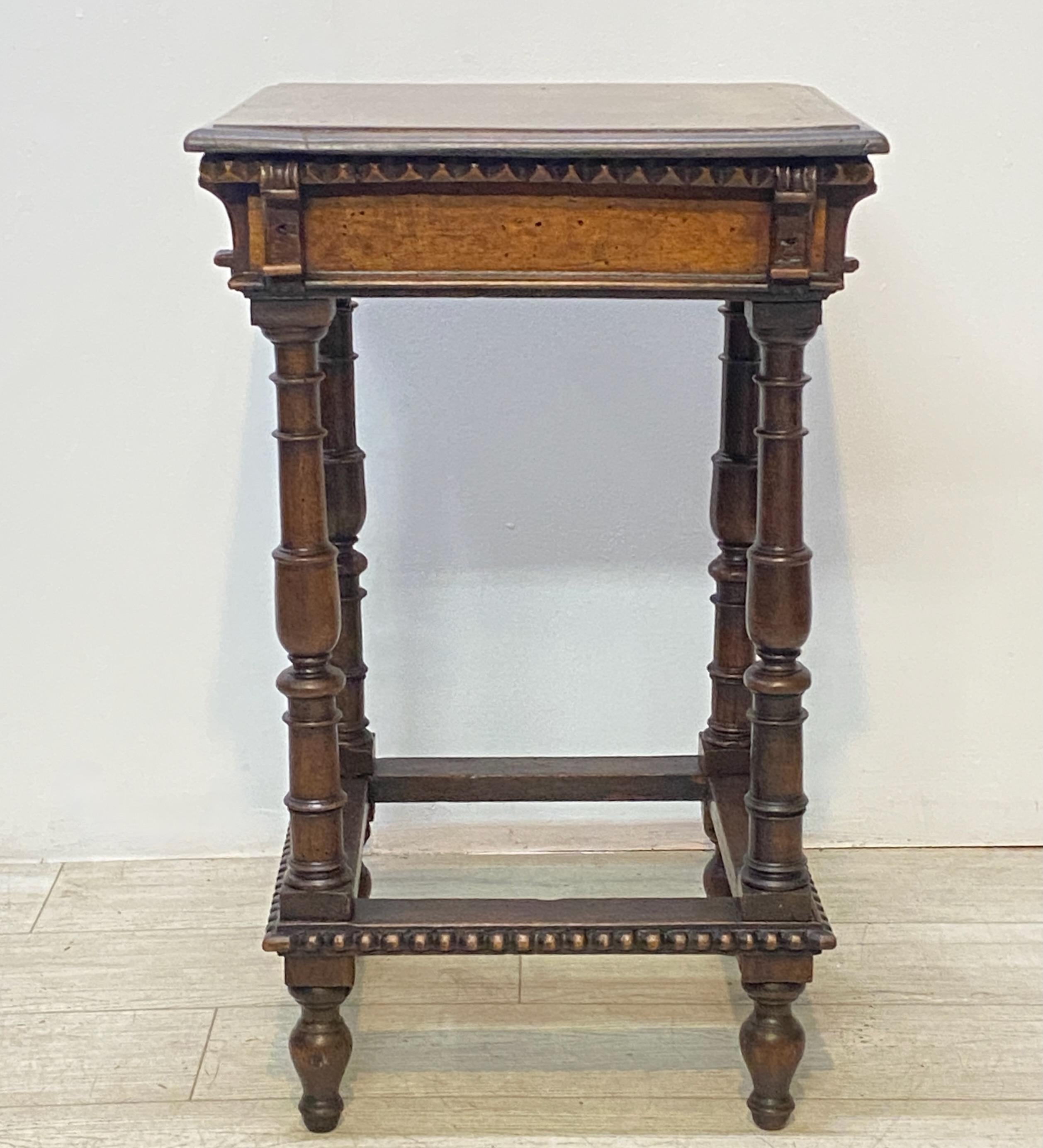 Carved 17th Century Style Italian Walnut Side Table For Sale