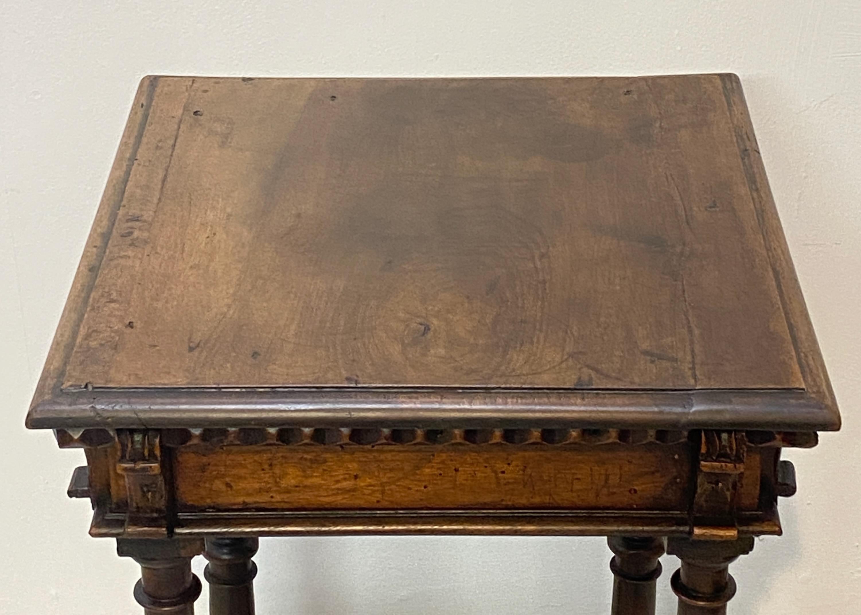 19th Century 17th Century Style Italian Walnut Side Table For Sale