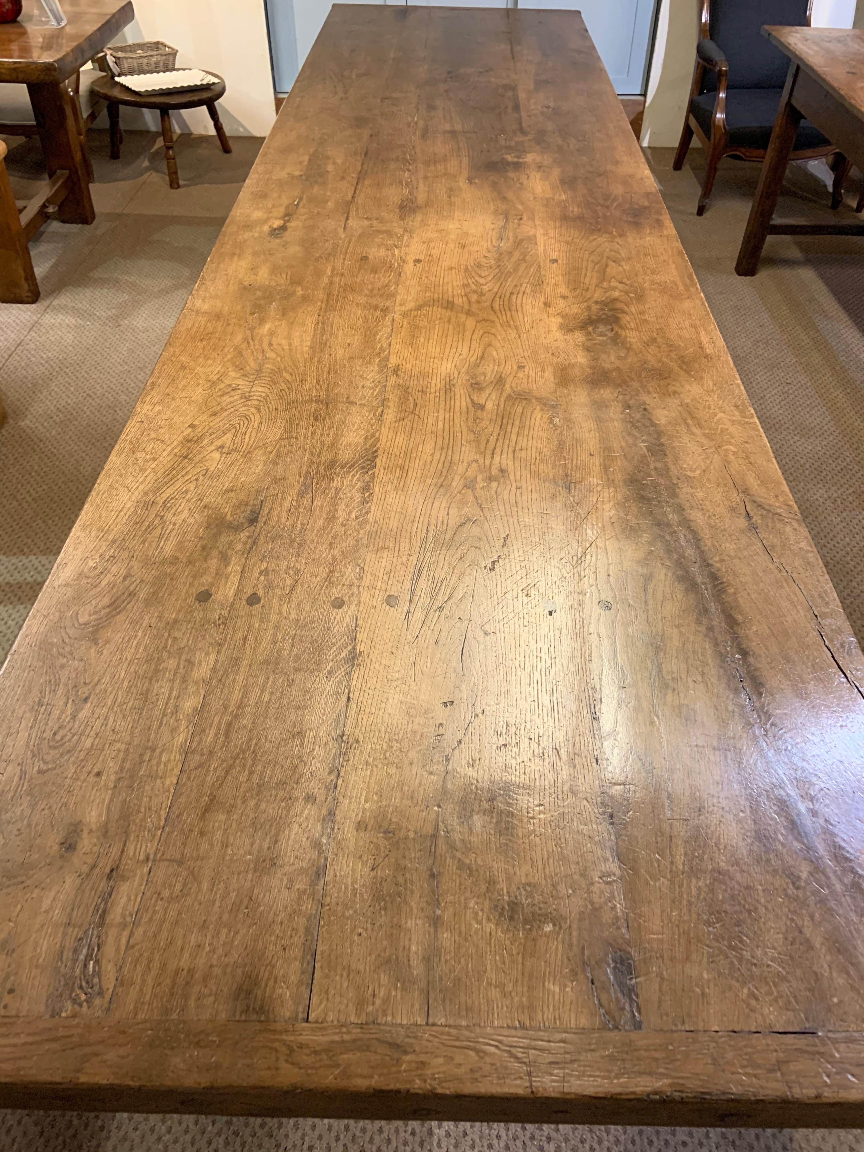 17th Century Style Large Trestle Farmhouse Table with Two Wide Trestle Benches 5