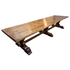 17th Century Style Large Trestle Farmhouse Table with Two Wide Trestle Benches