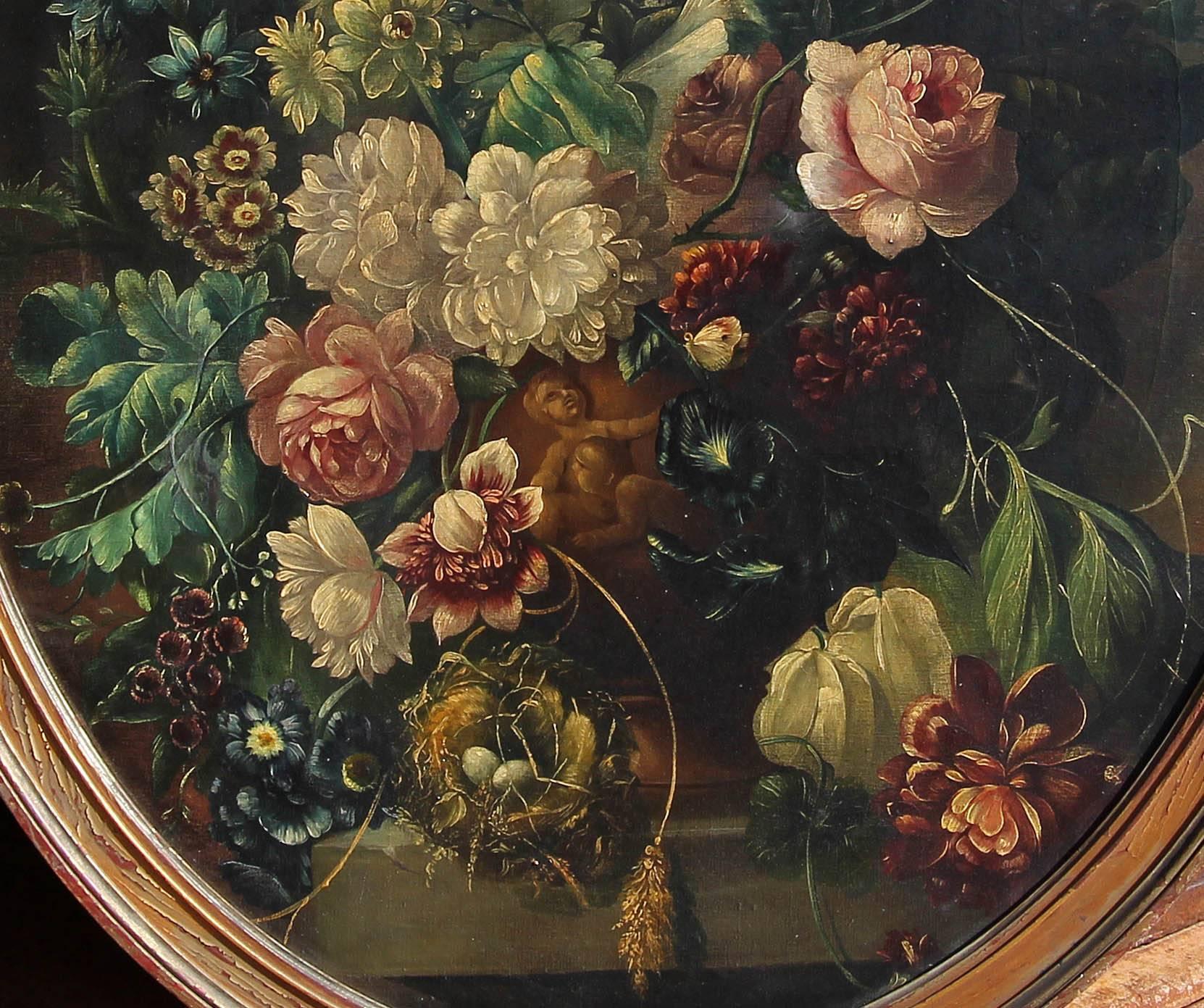 Italian old master style still life painting. Oil on canvas, early 19th century. Original carved frame.
