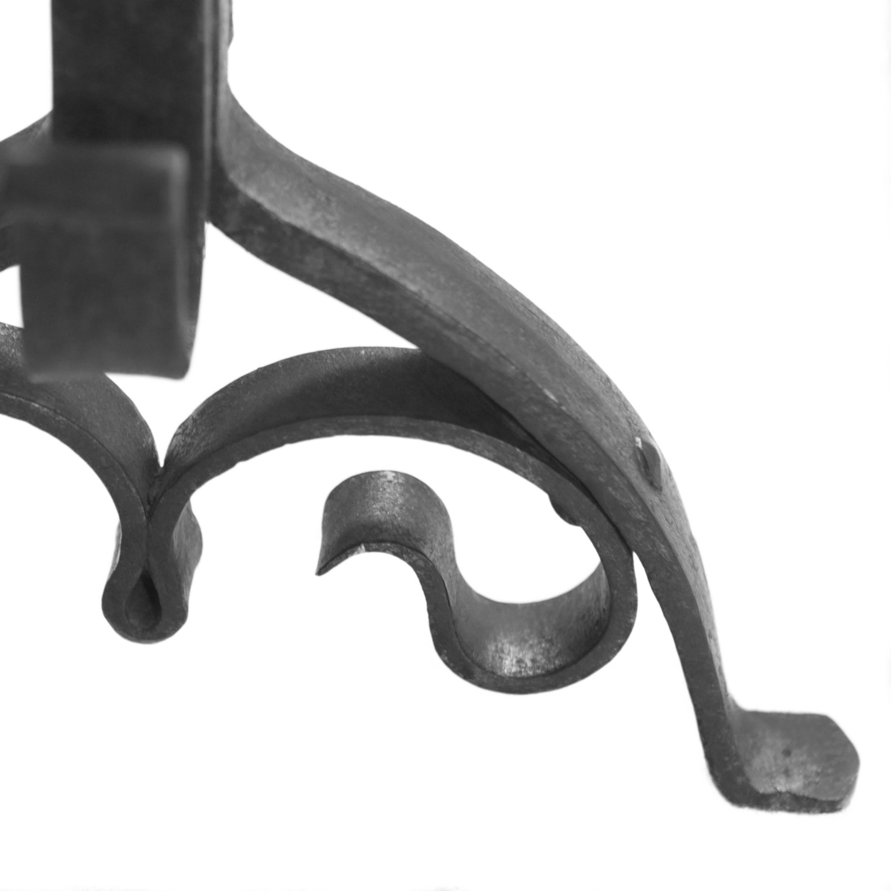 Iron 17th Century Style Pair of Gothic Serpent Andirons For Sale