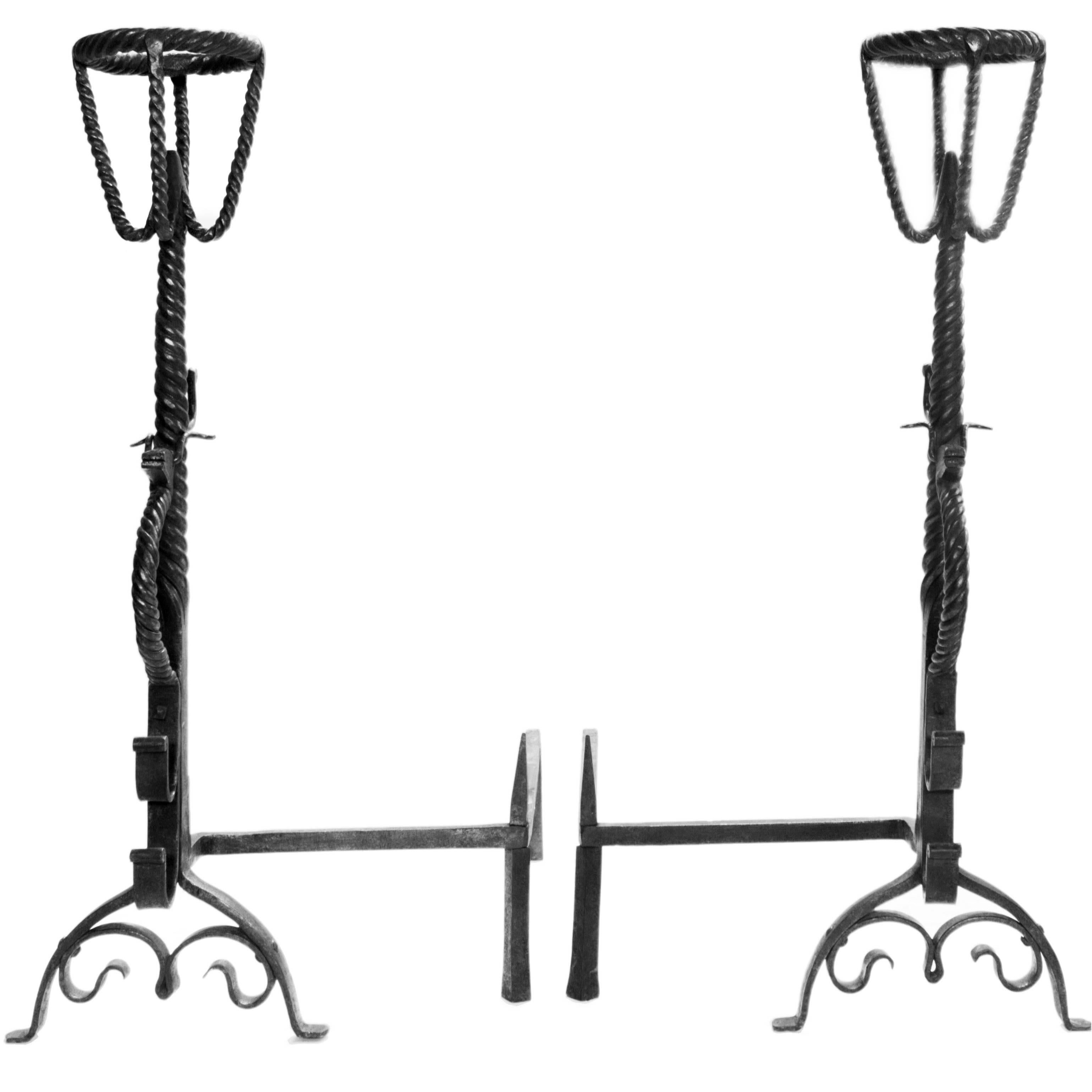 17th Century Style Pair of Gothic Serpent Andirons