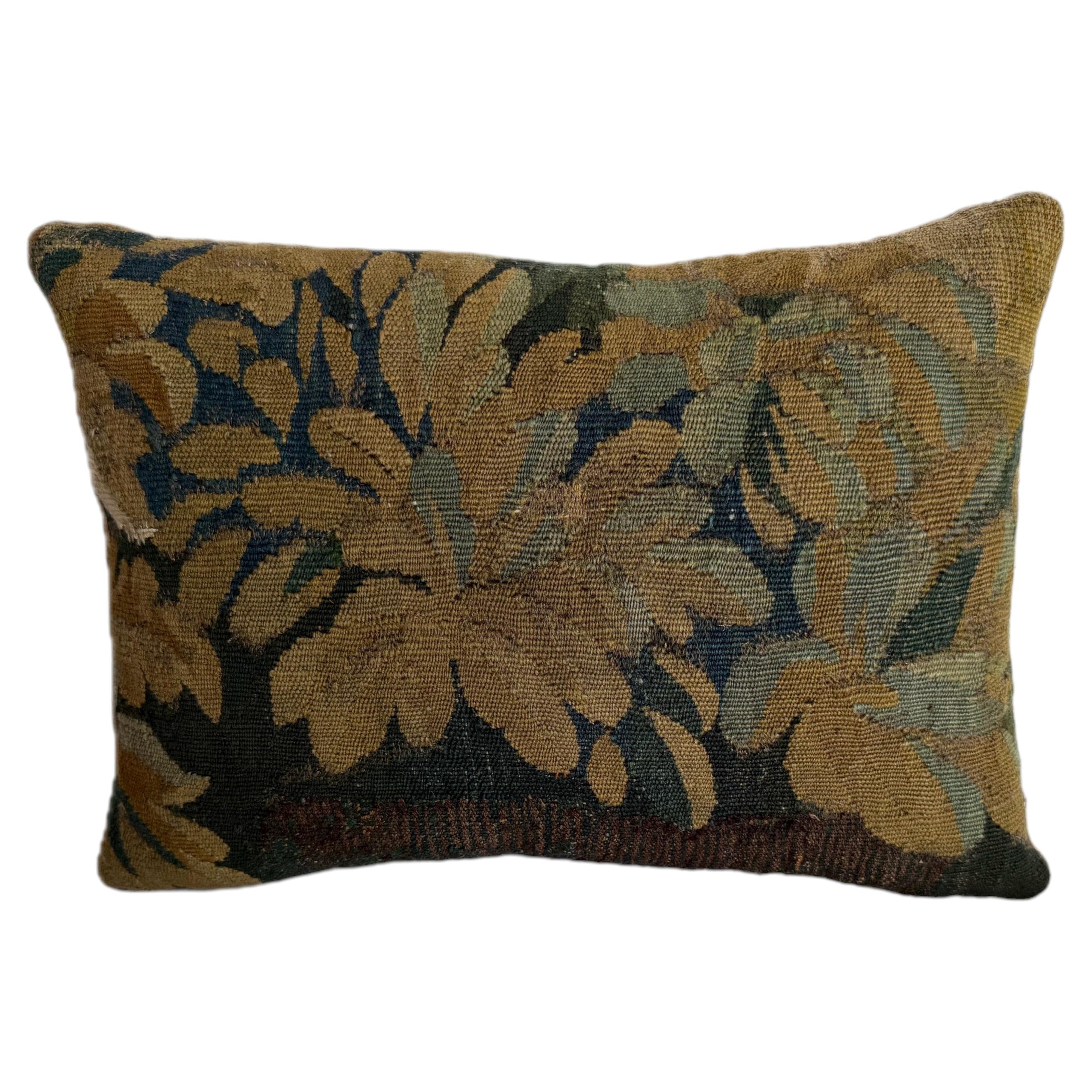 17th Century Style Verdure Floral Tapestry Pillow