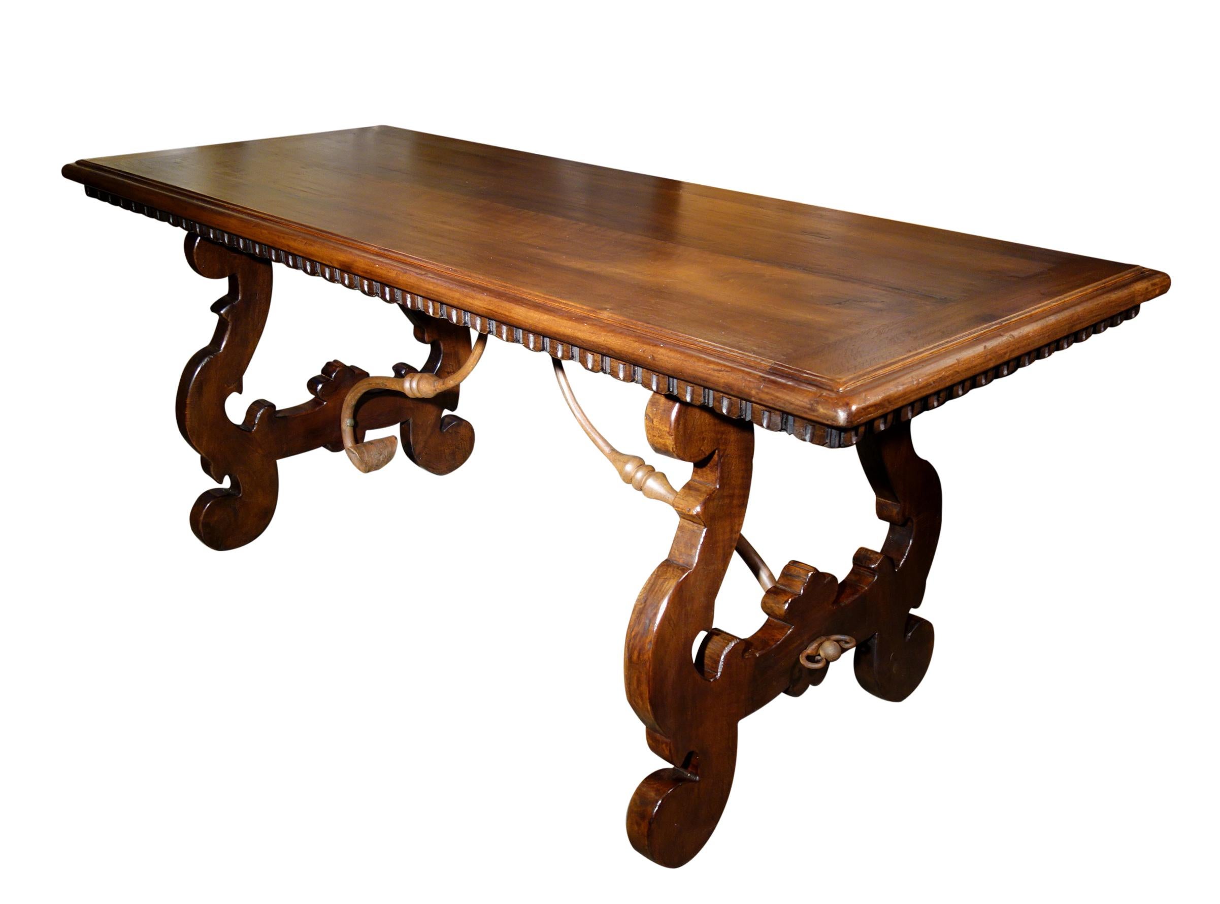 17th C Style Solid Italian Walnut Refectory Writing Dentil Edge Table options For Sale 1