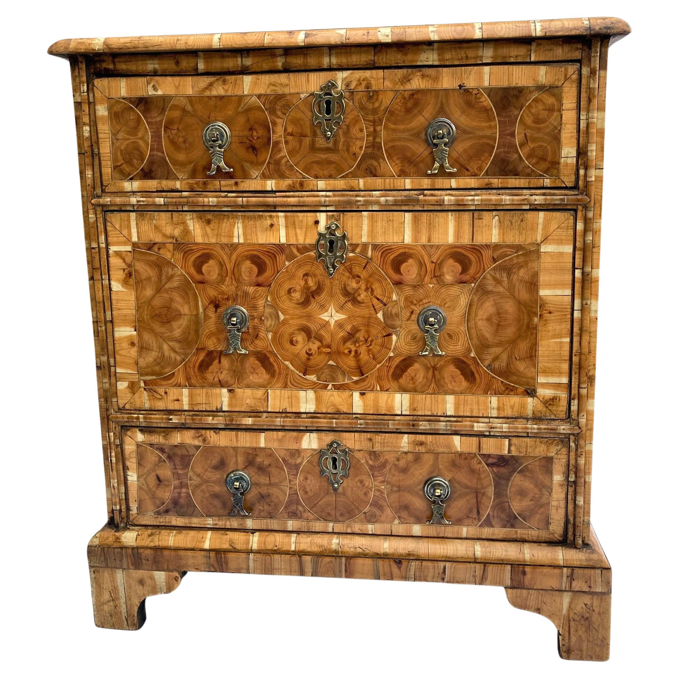 17th Century Style Yew Oyster Chest of Drawers