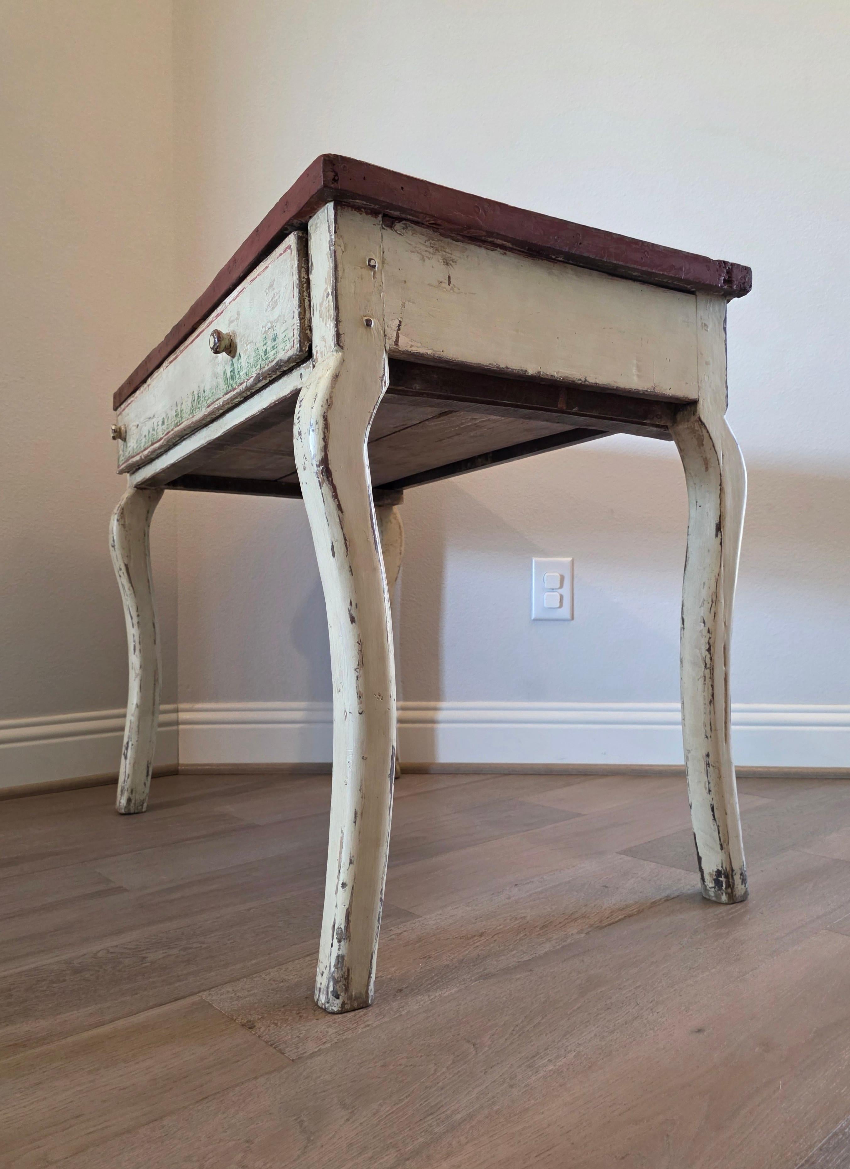 17th Century Swedish Paint Decorated Pine Single Drawer Table For Sale 6