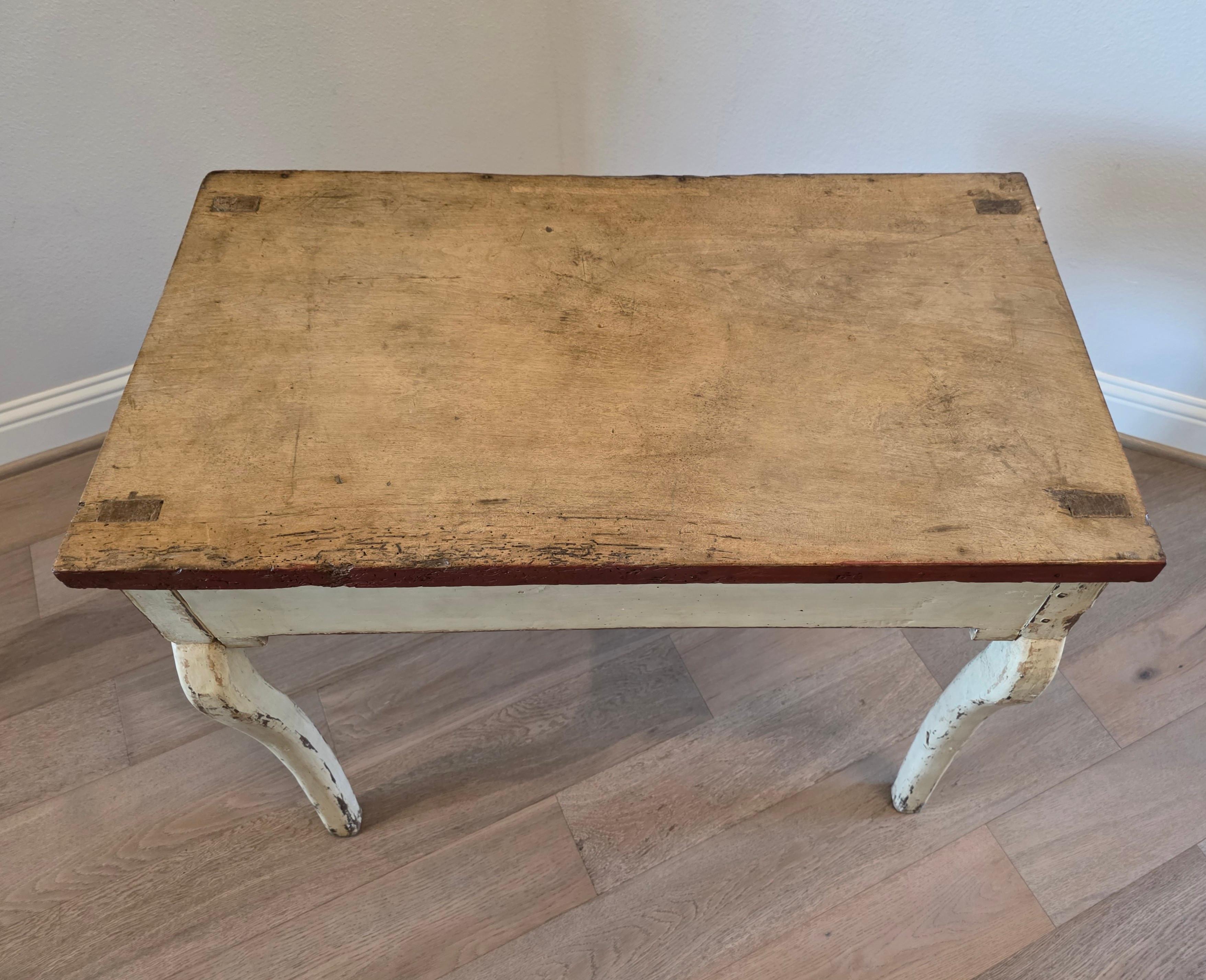 17th Century Swedish Paint Decorated Pine Single Drawer Table For Sale 7
