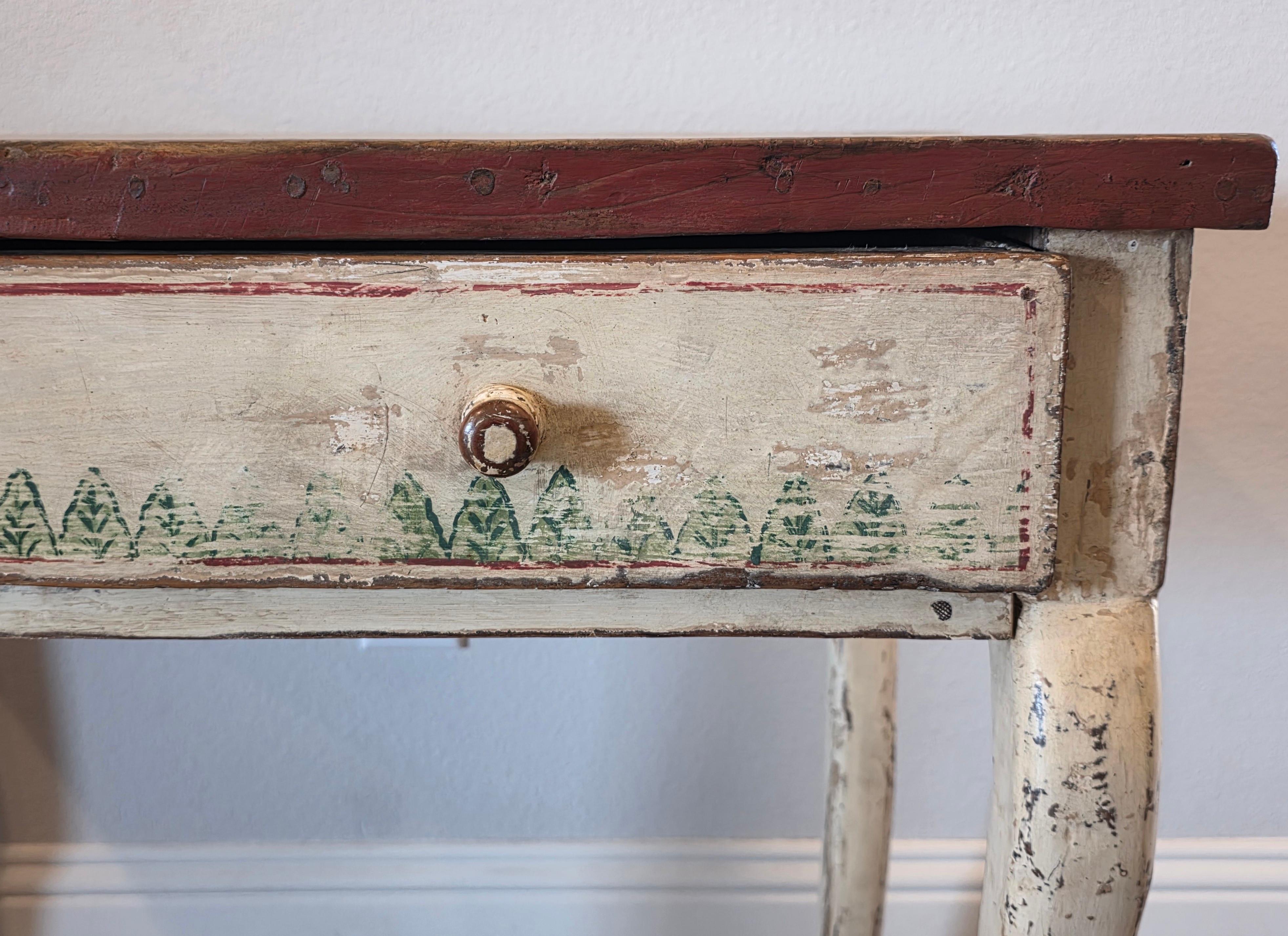 17th Century Swedish Paint Decorated Pine Single Drawer Table For Sale 12