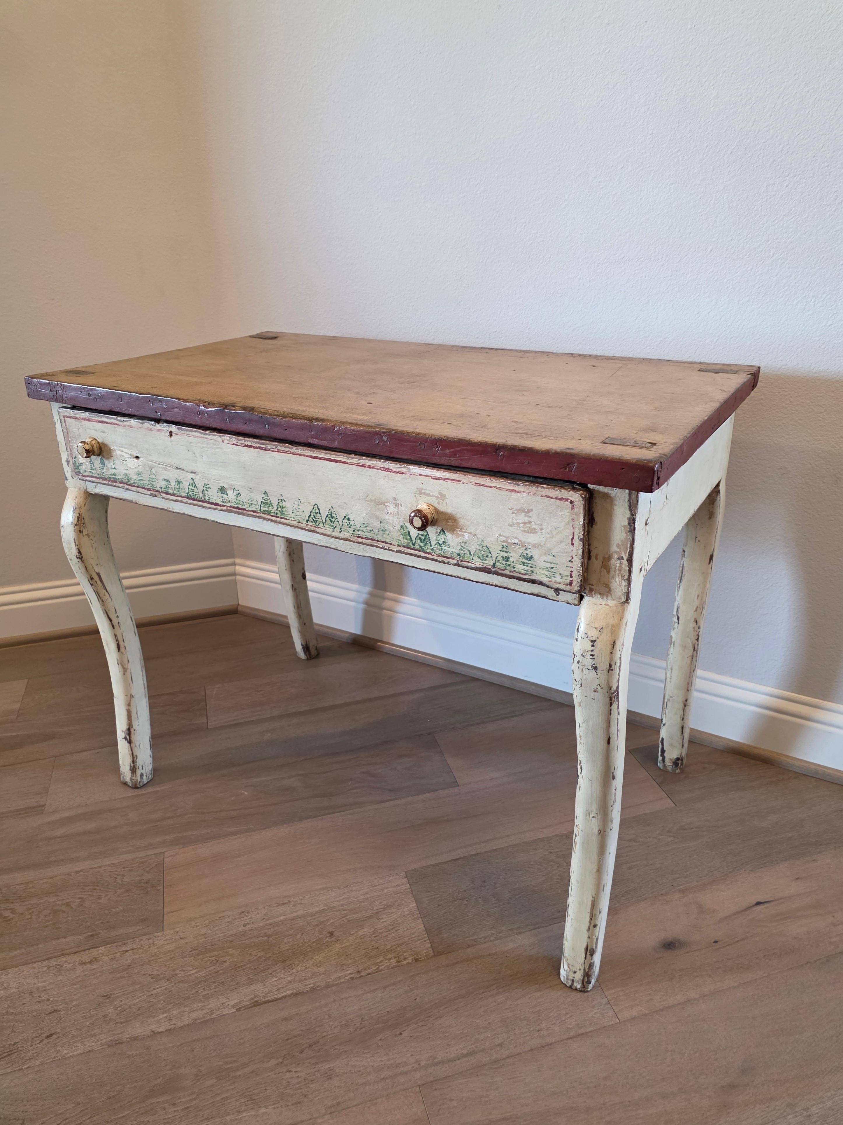 17th Century Swedish Paint Decorated Pine Single Drawer Table For Sale 13
