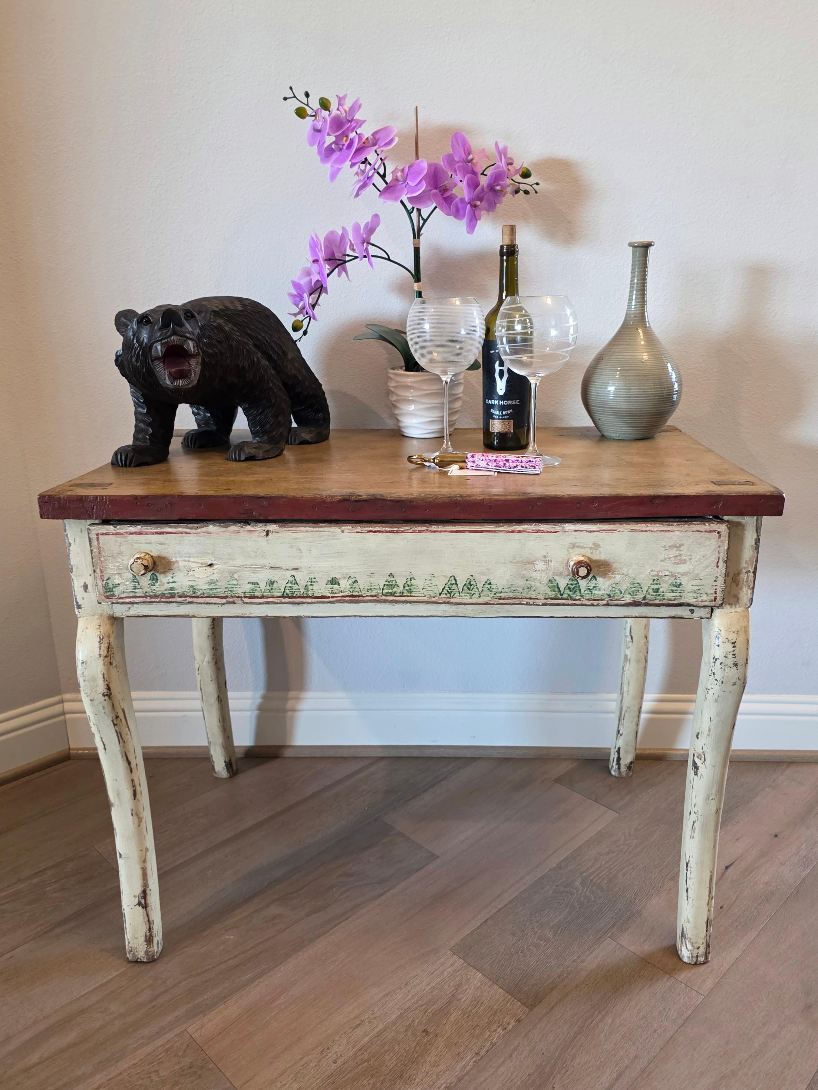17th Century Swedish Paint Decorated Pine Single Drawer Table For Sale 14