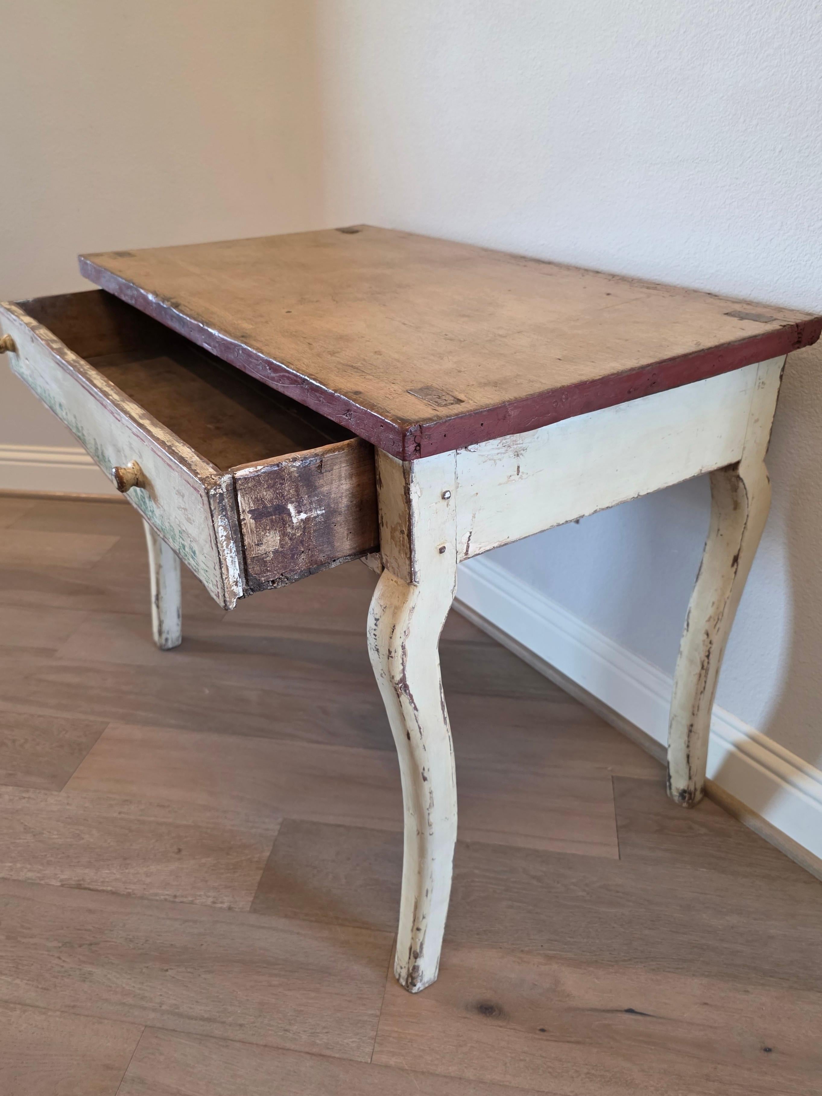 17th Century Swedish Paint Decorated Pine Single Drawer Table For Sale 1