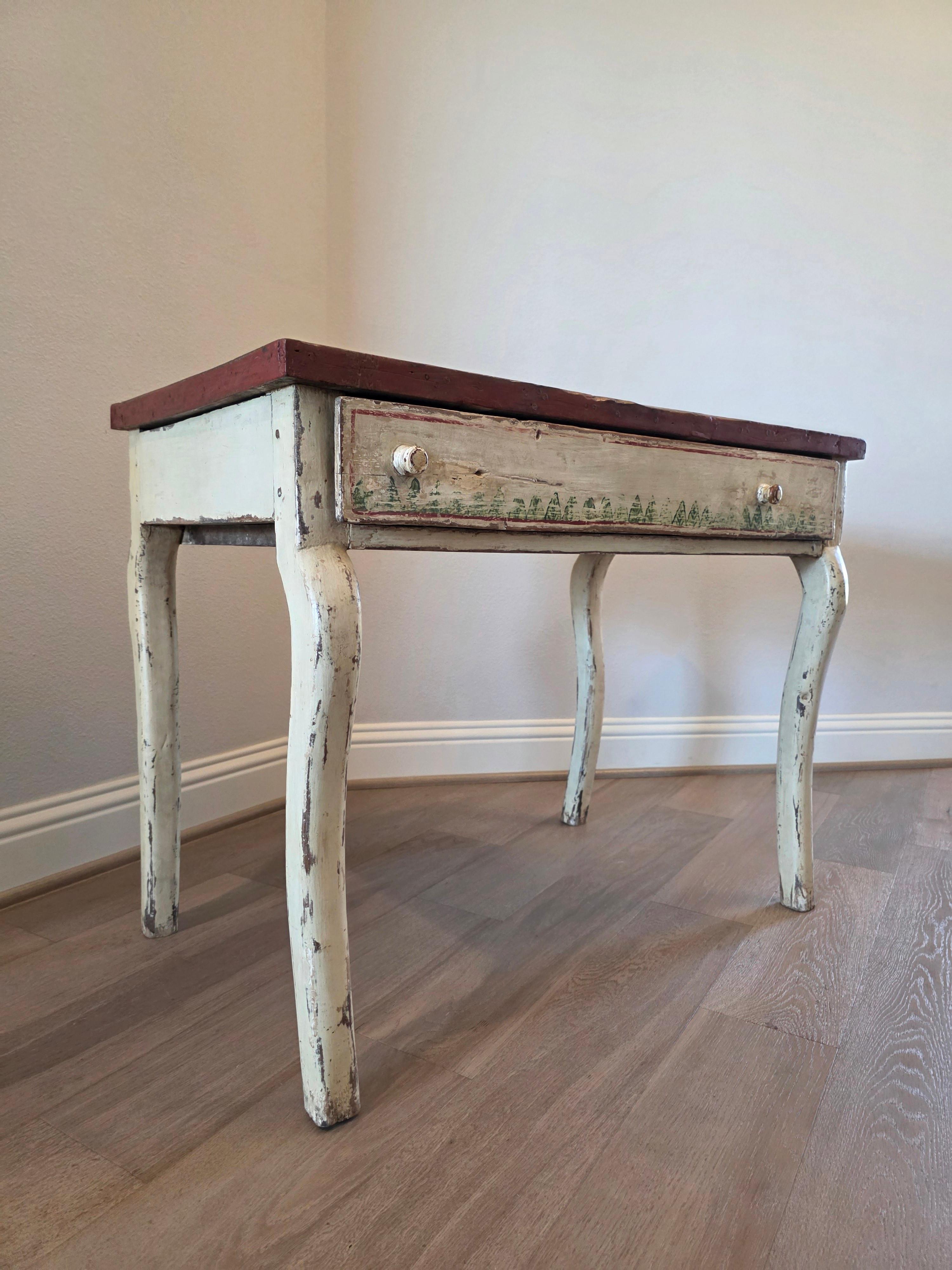 17th Century Swedish Paint Decorated Pine Single Drawer Table For Sale 2