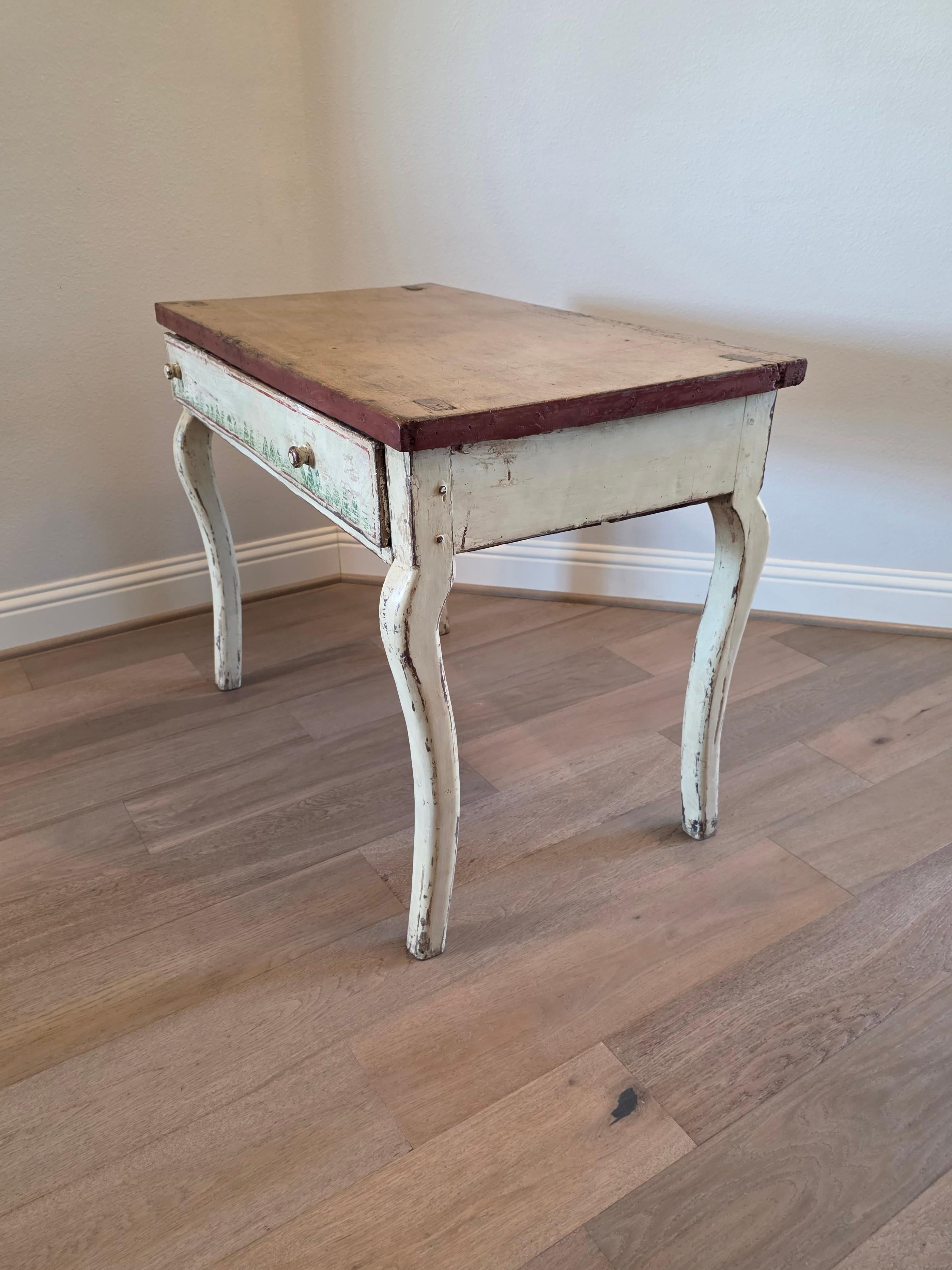 17th Century Swedish Paint Decorated Pine Single Drawer Table For Sale 3