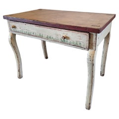Antique 17th Century Swedish Paint Decorated Pine Single Drawer Table