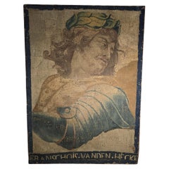 Antique 17th Century Tapestry Fragment Depicting the Bust of an Emperor — Signed Francho