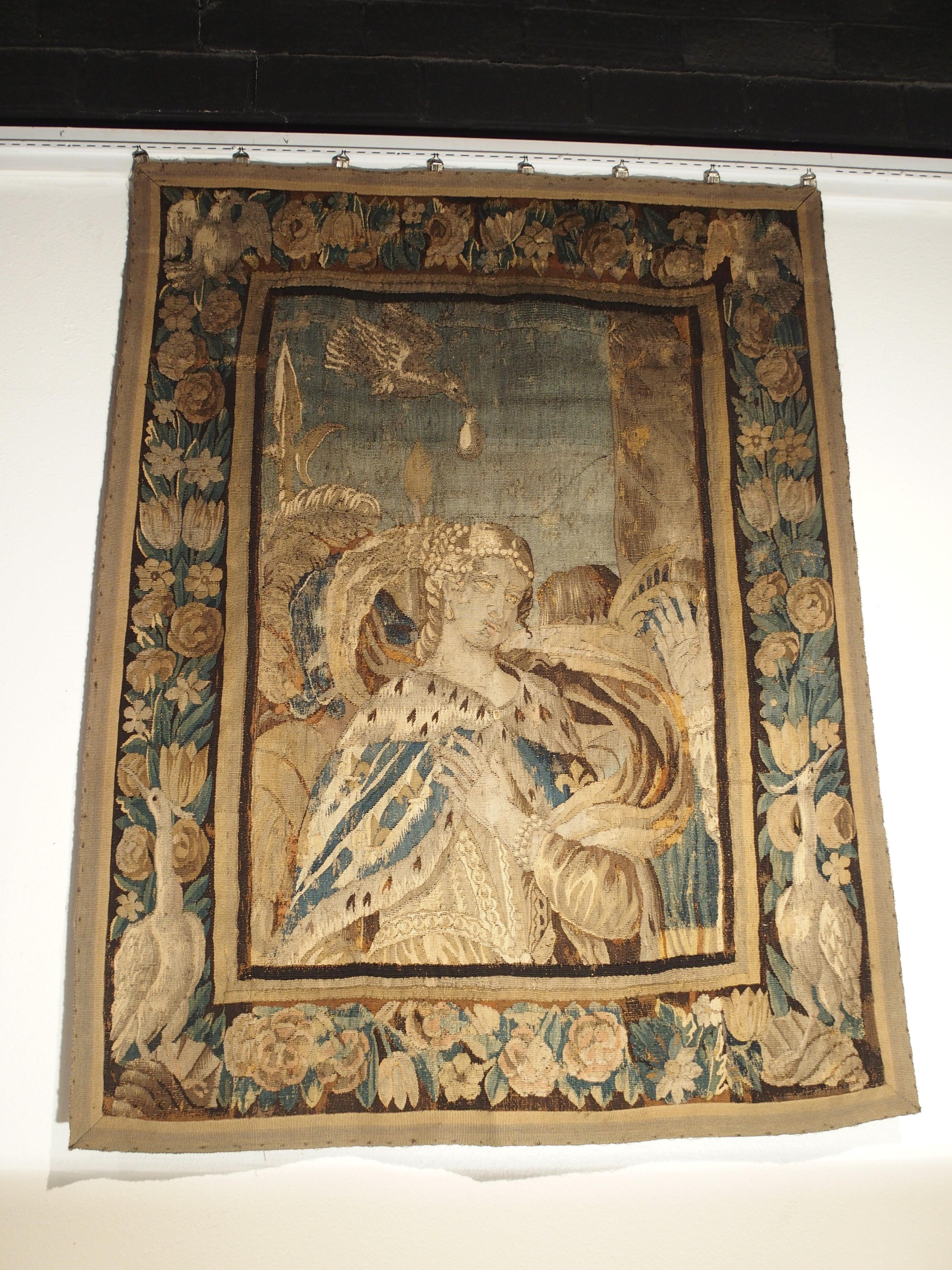 Hand-Woven 17th Century Tapestry Fragment with Ornate Border