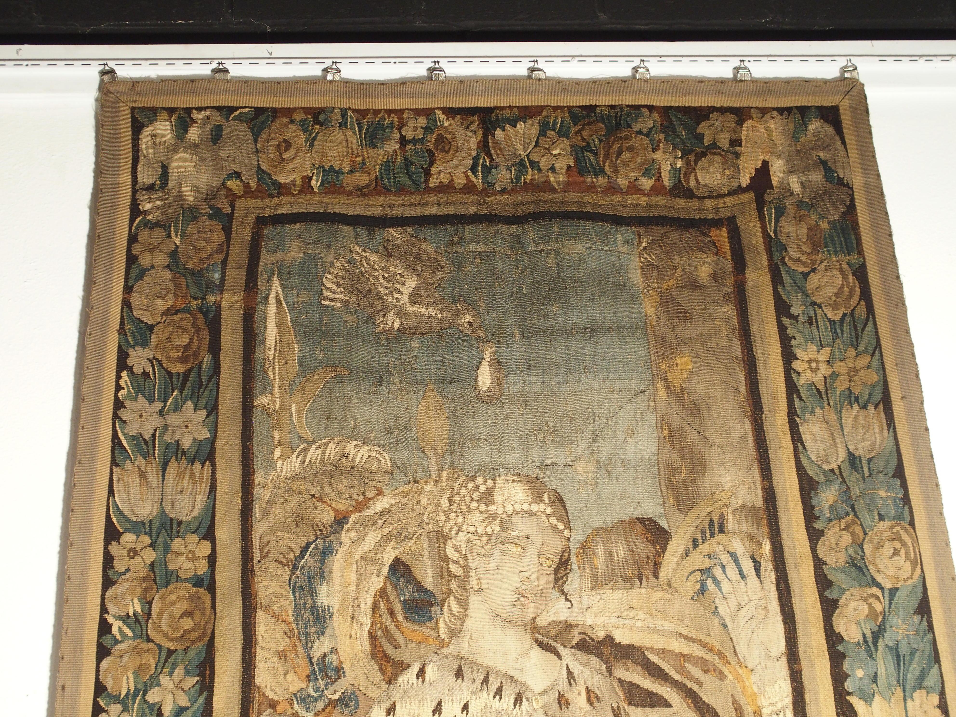 17th Century Tapestry Fragment with Ornate Border In Good Condition In Dallas, TX